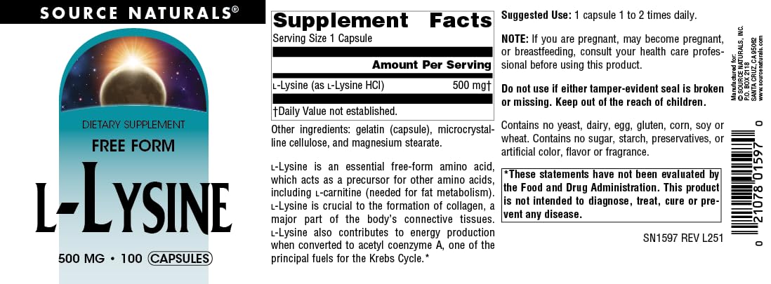 Source Naturals L-Lysine Capsules close-up of capsules