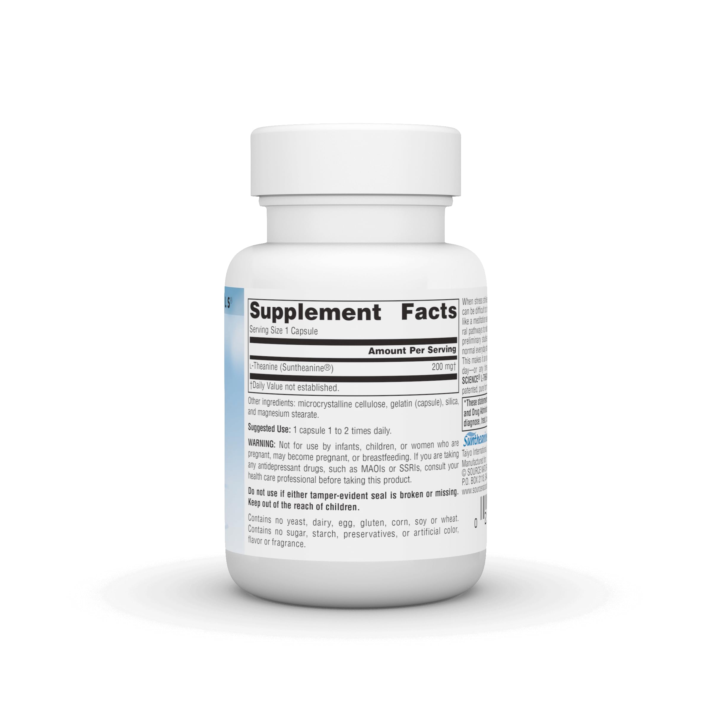 Source Naturals L-Theanine 50g supplement side view