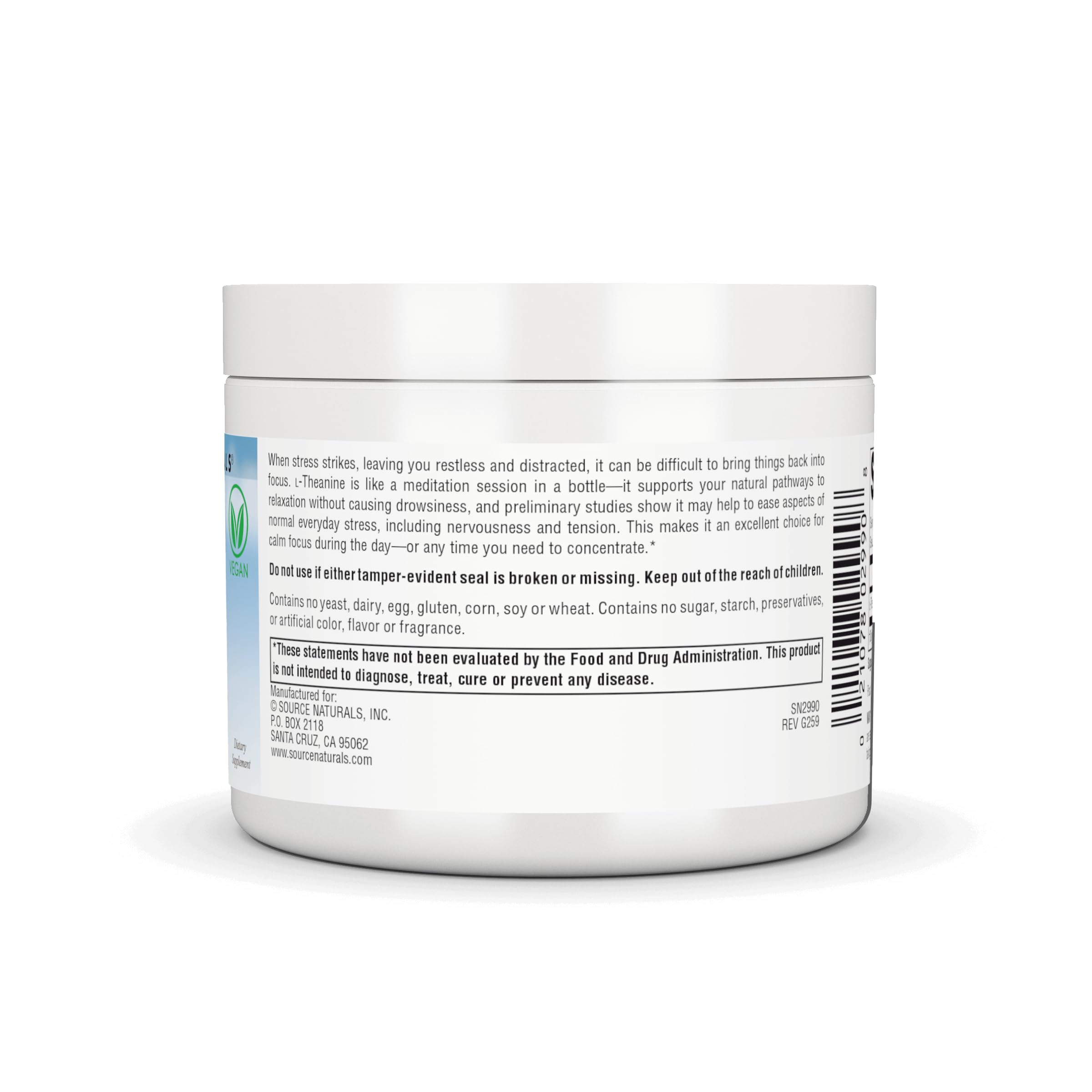 Source Naturals l-Theanine Powder 59g back view