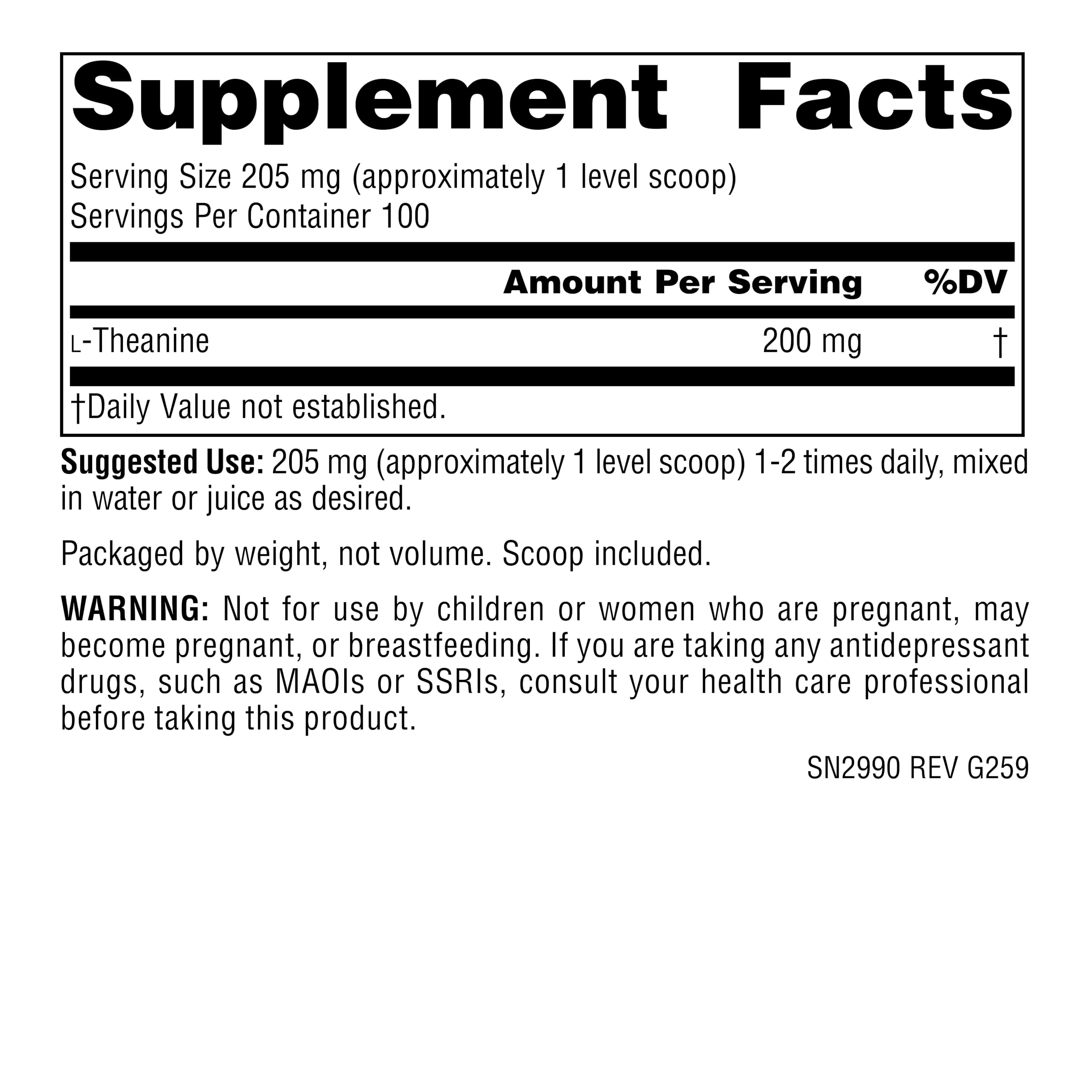 Source Naturals l-Theanine Powder 59g packaging
