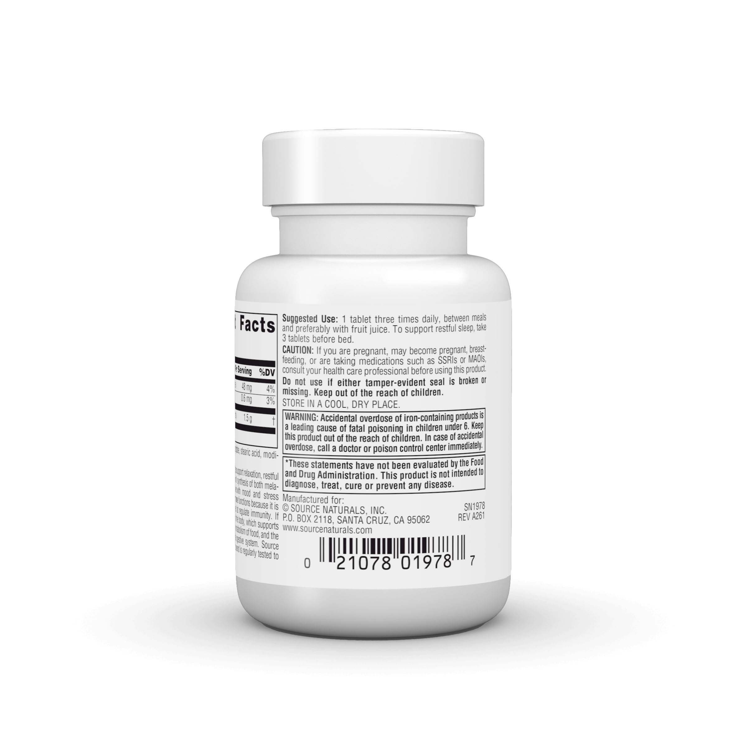 Source Naturals L-Tryptophan 500mg 30 Tablets packaging