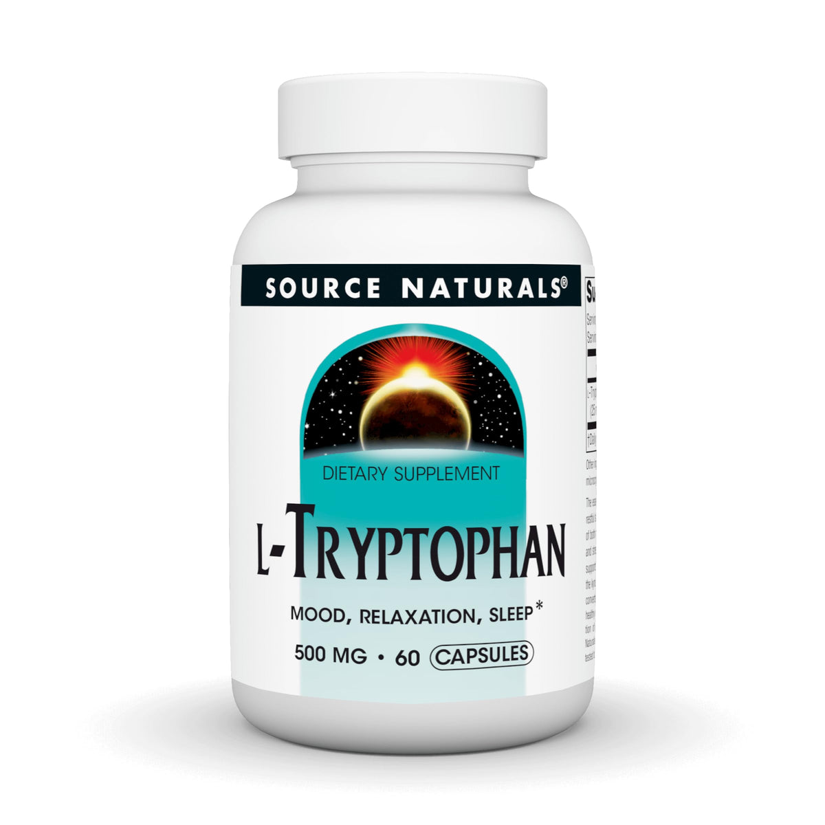 Source Naturals L-Tryptophan 500mg 60 capsules front view