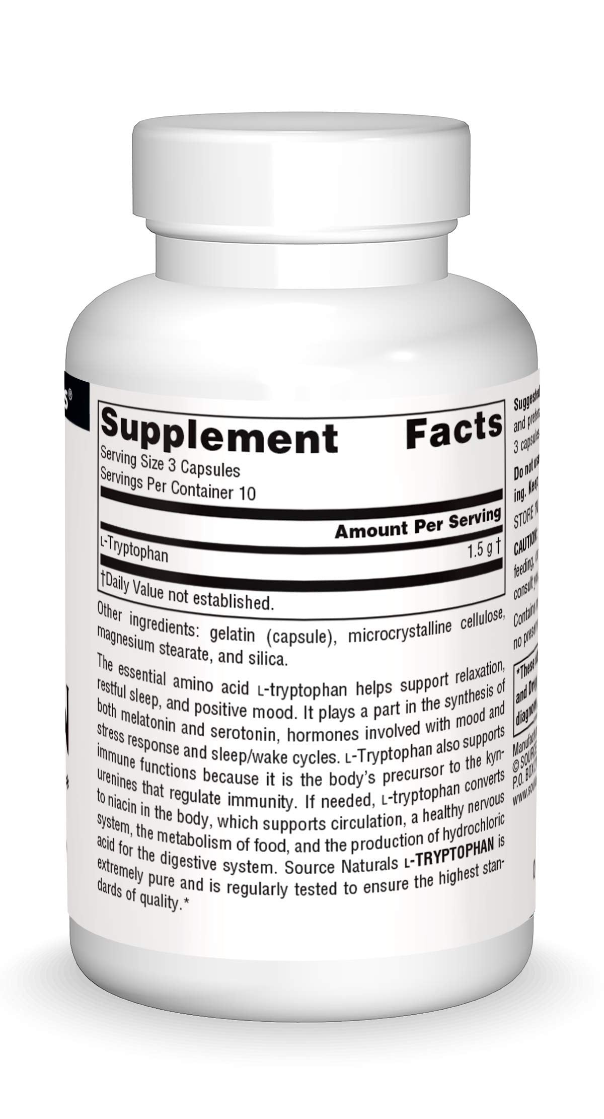 Source Naturals L-Tryptophan 500mg capsules close-up