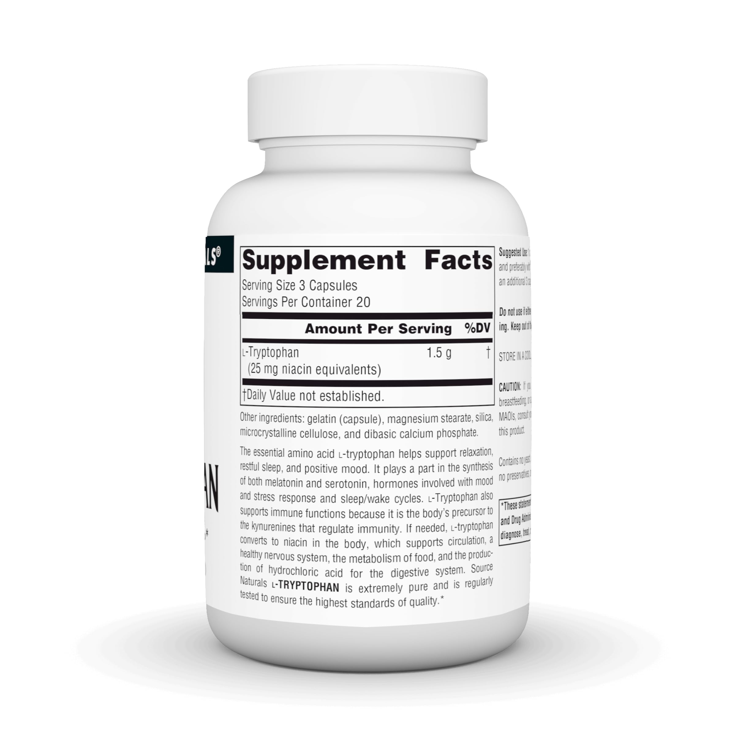 Source Naturals L-Tryptophan 500mg capsules close-up