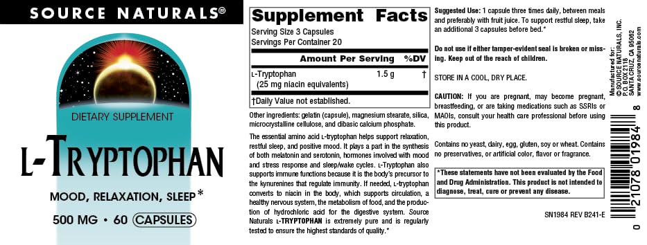 Source Naturals L-Tryptophan ingredients list