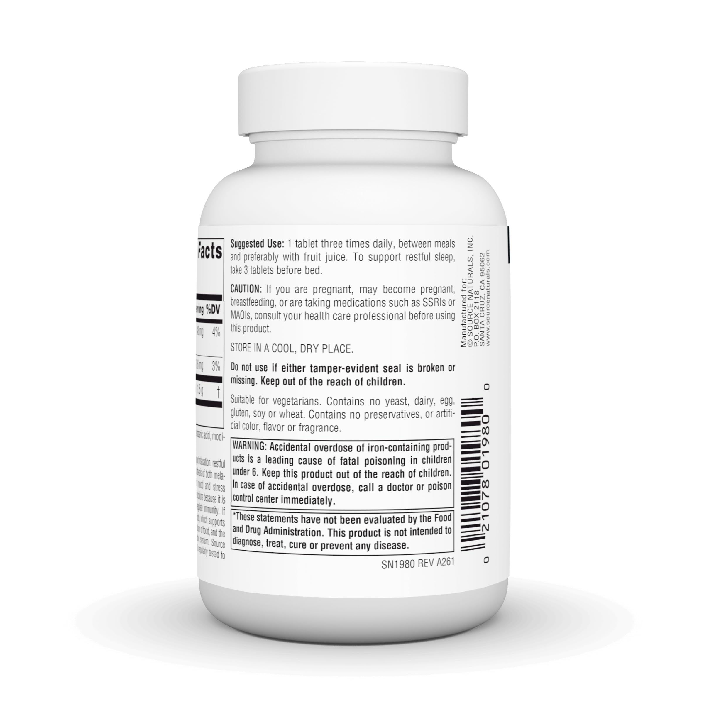 Source Naturals L-Tryptophan Supplement tablet close-up