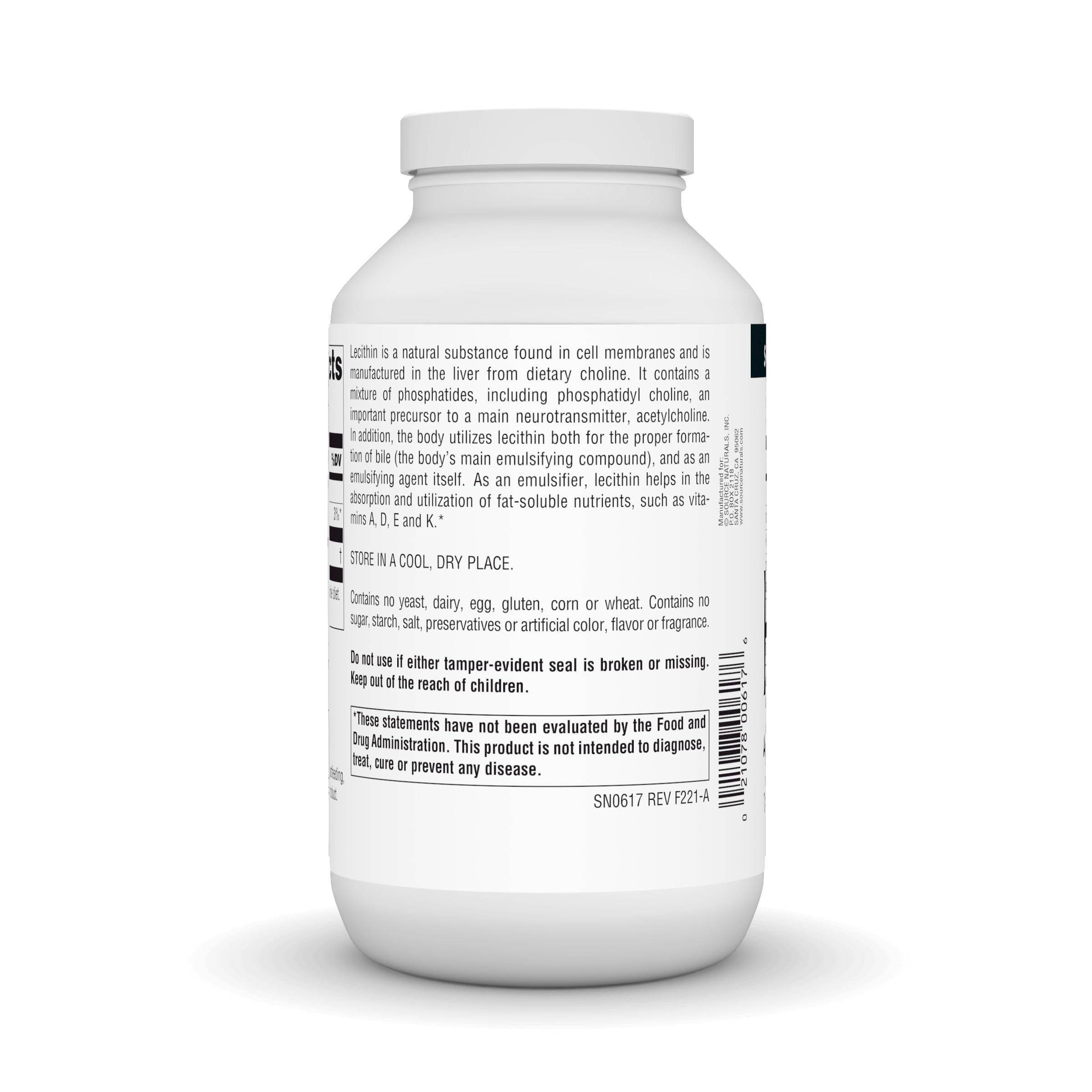 Source Naturals Lecithin Softgels 25g side view showing softgel