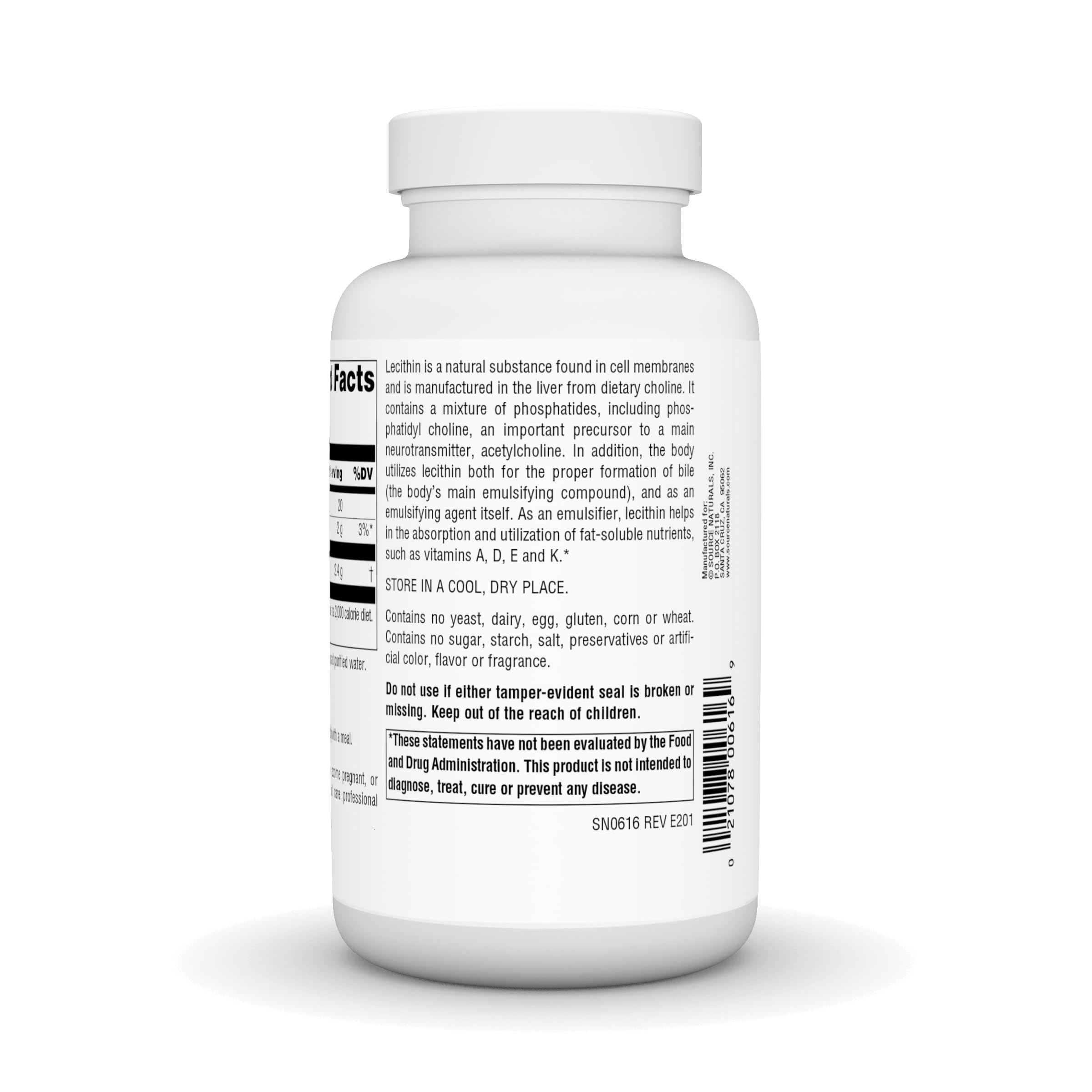 Source Naturals Lecithin Softgels packaging back view with ingredient list