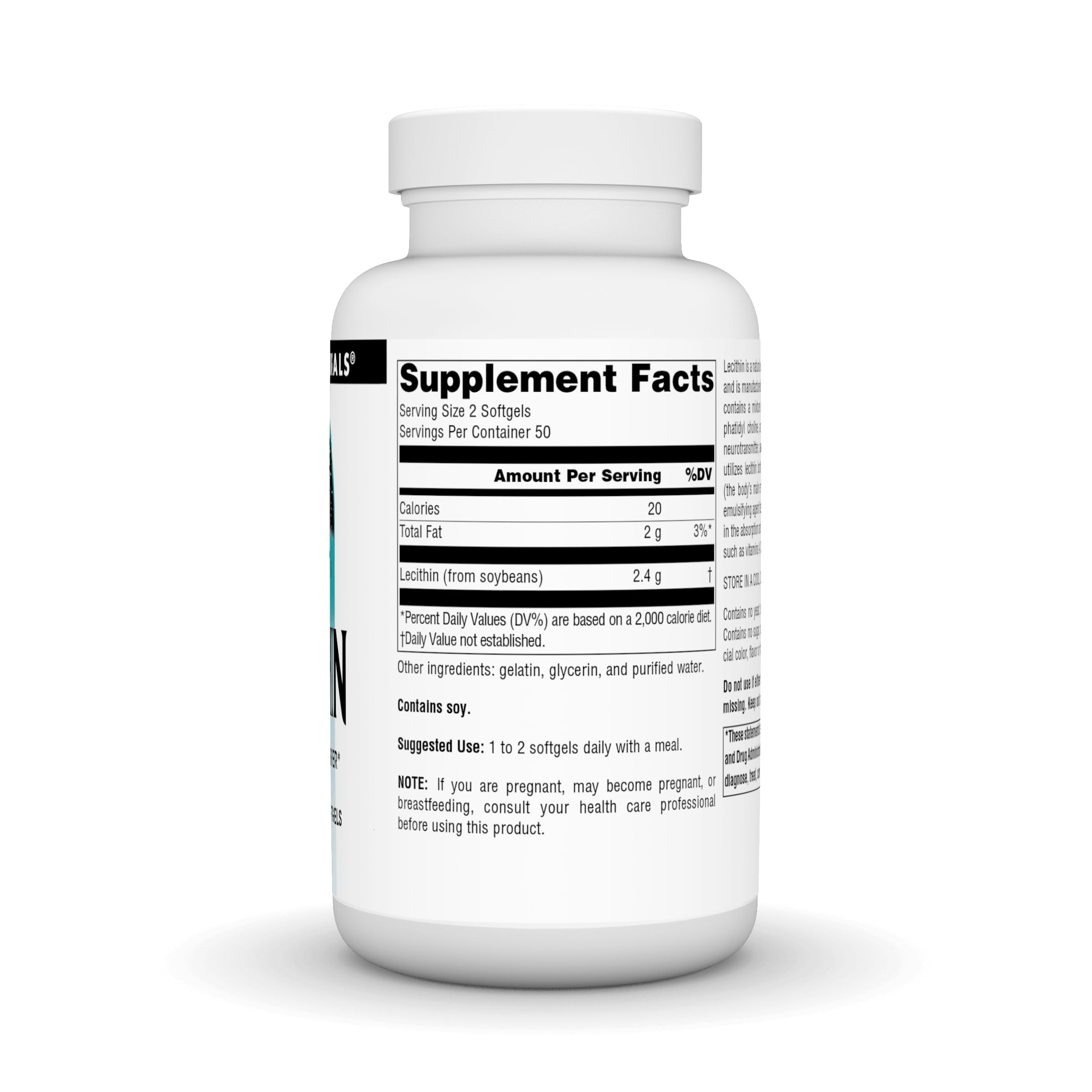 Source Naturals Lecithin Softgels side view showing softgel size