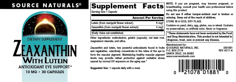 Source Naturals Lutein and Zeaxanthin Capsules opened bottle