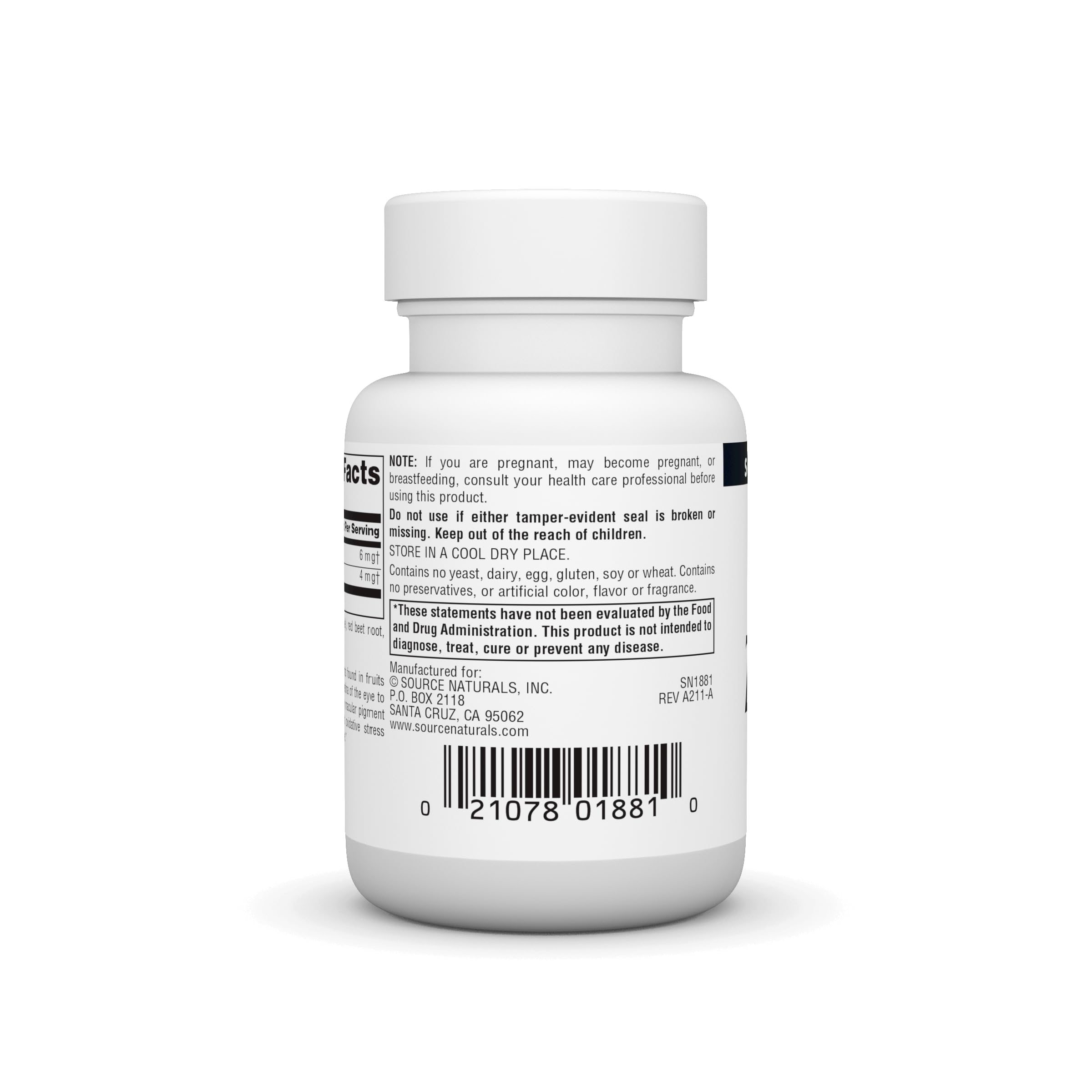 Source Naturals Lutein and Zeaxanthin Capsules side view