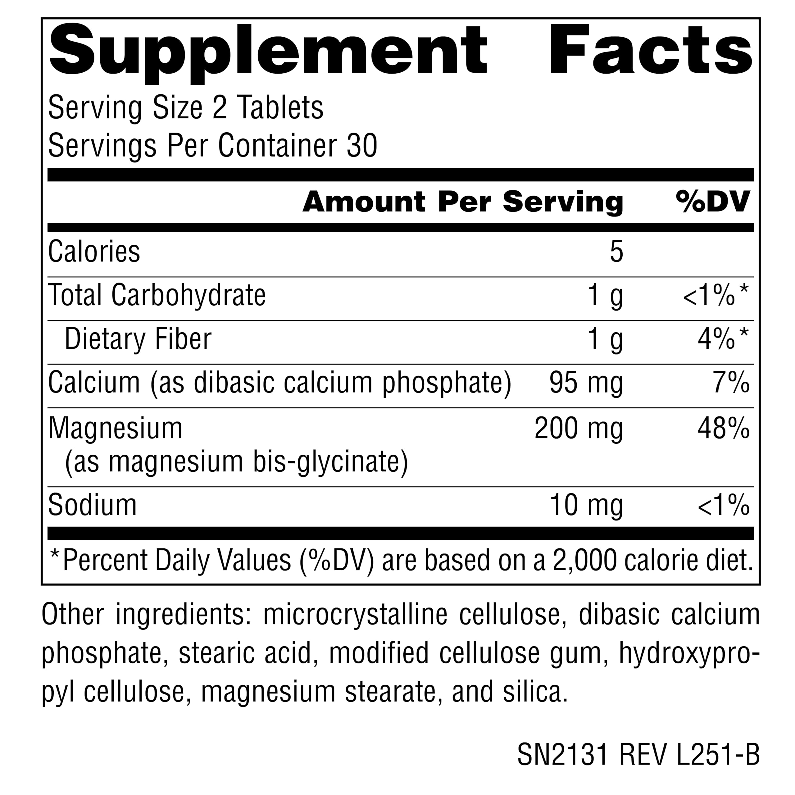 Source Naturals Magnesium Bis-Glycinate 113g back view with ingredients
