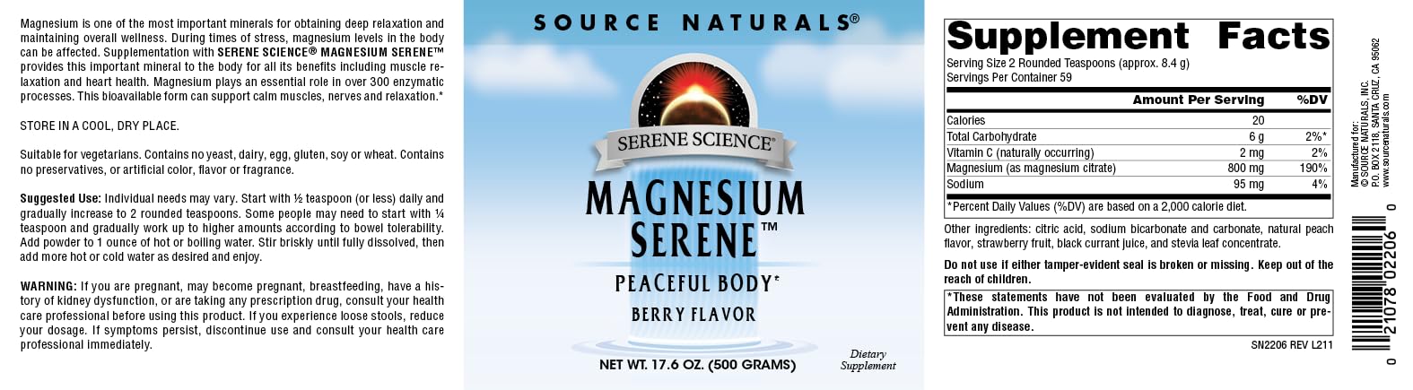 Source Naturals Magnesium Citrate Powder 800mg in a glass of water