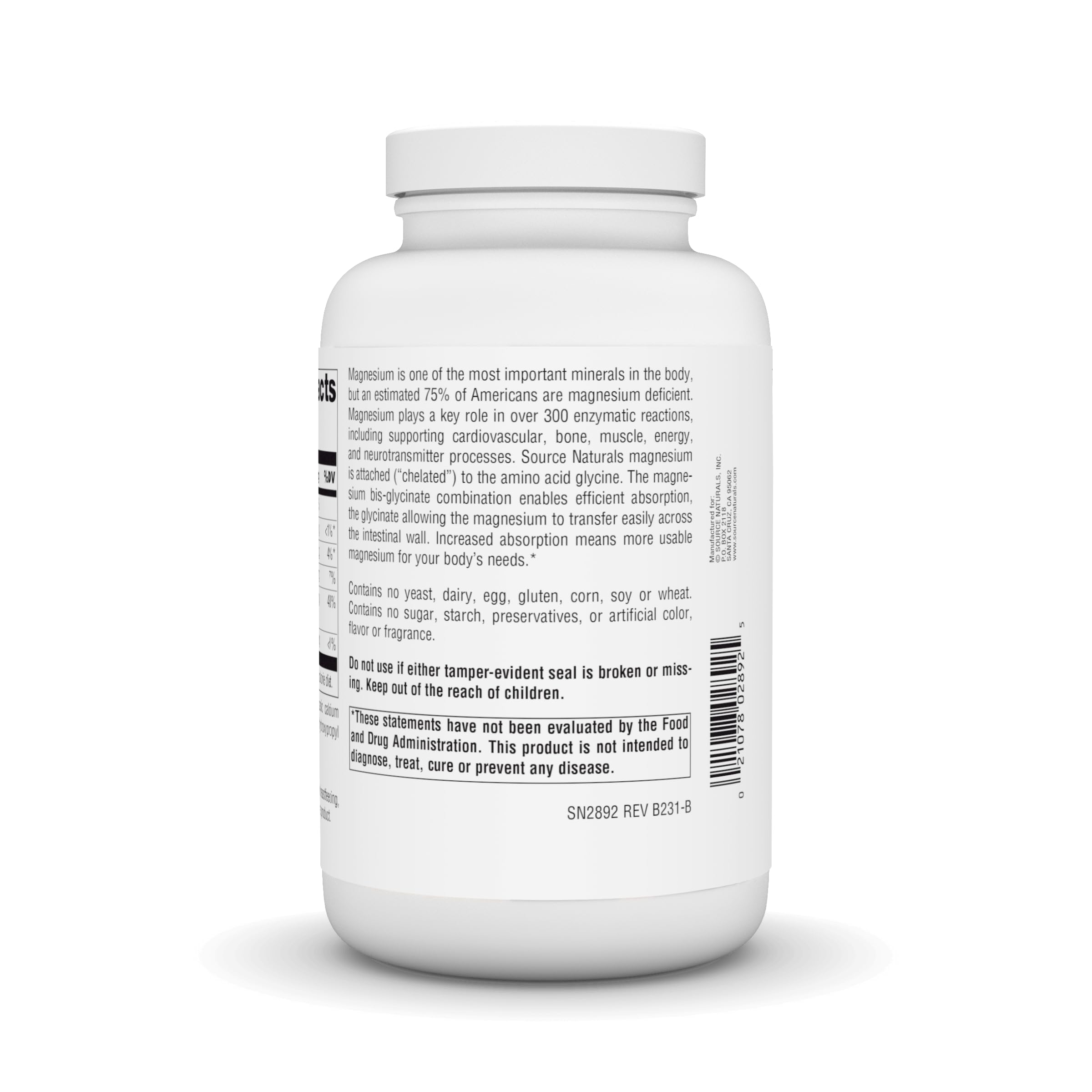 Source Naturals Magnesium Glycinate 399g back view