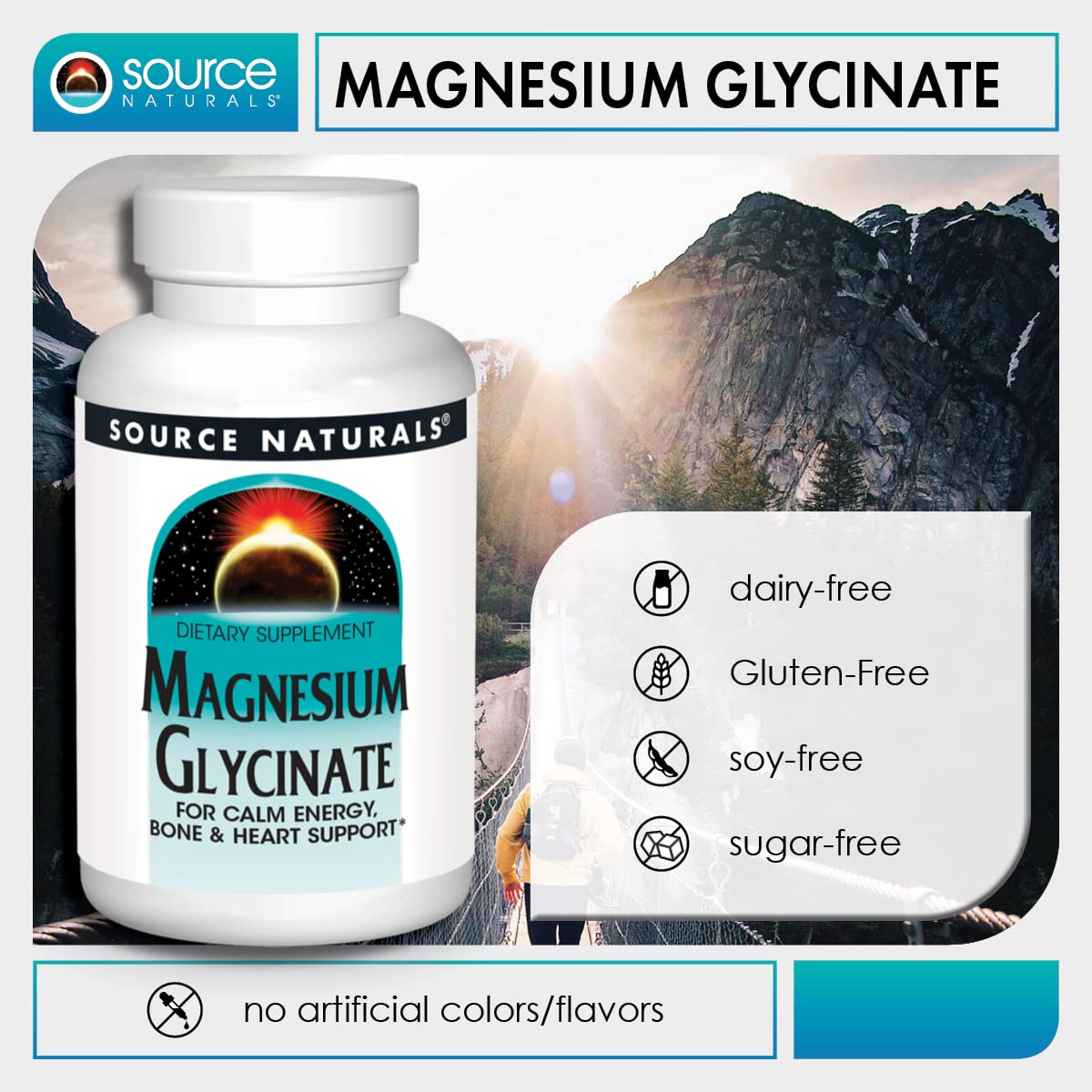 Source Naturals Magnesium Glycinate 399g on a wooden table