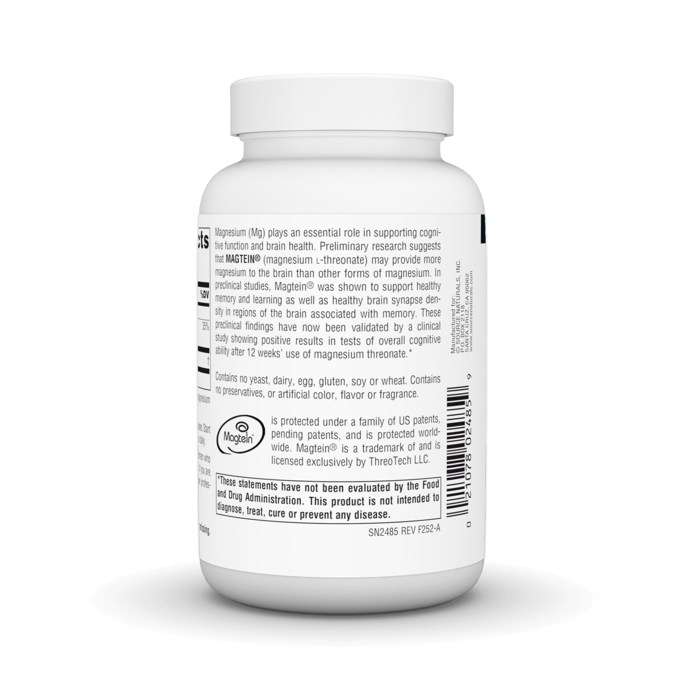 Source Naturals Magnesium L-Threonate 45g supplement back view