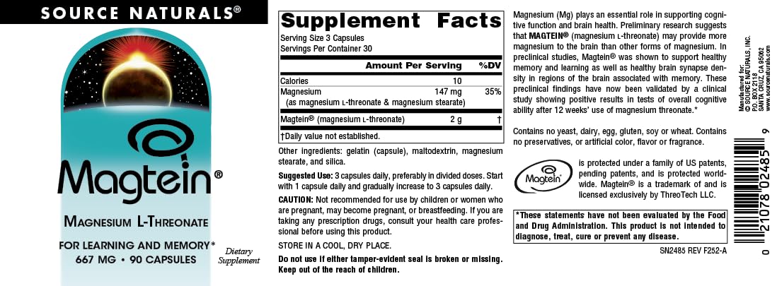 Source Naturals Magnesium L-Threonate 45g supplement capsule close-up