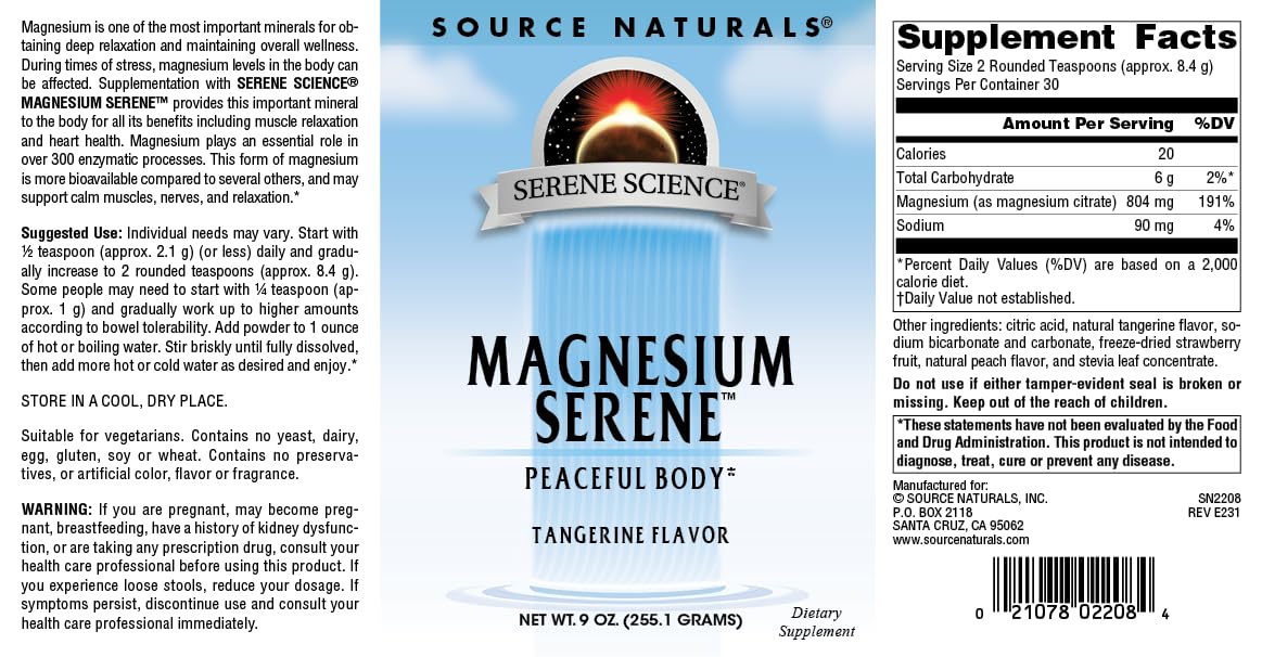 Source Naturals Magnesium Serene 255g powder ingredients list