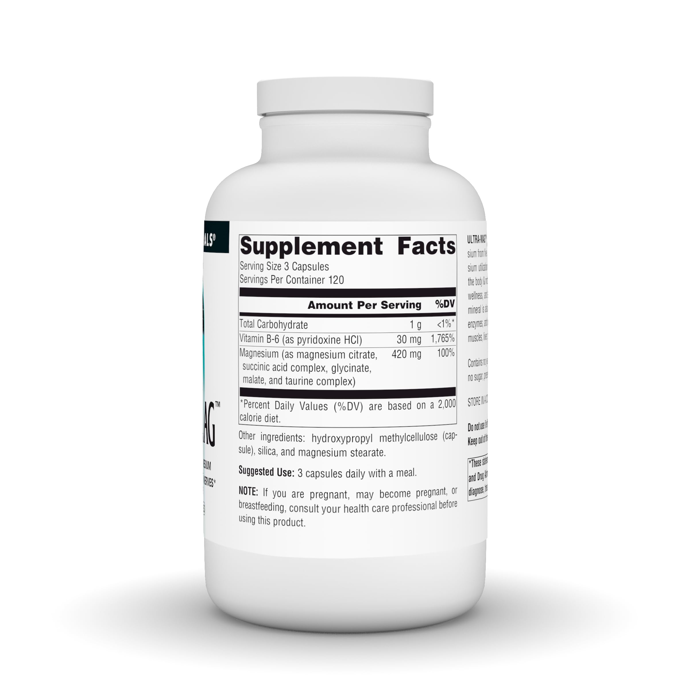 Source Naturals Magnesium Supplement 422g back view with ingredients