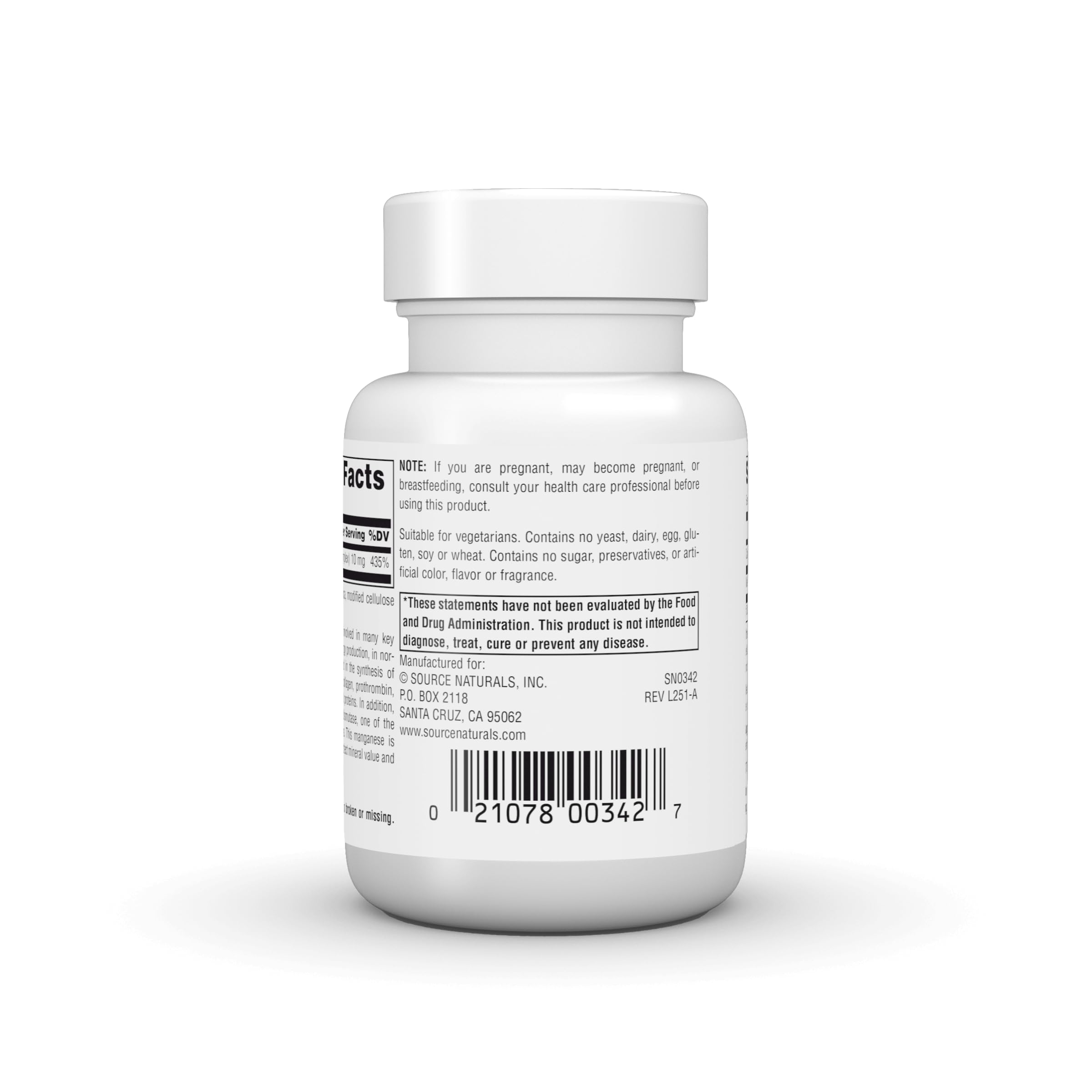 Source Naturals Manganese Supplement 41g ingredients list