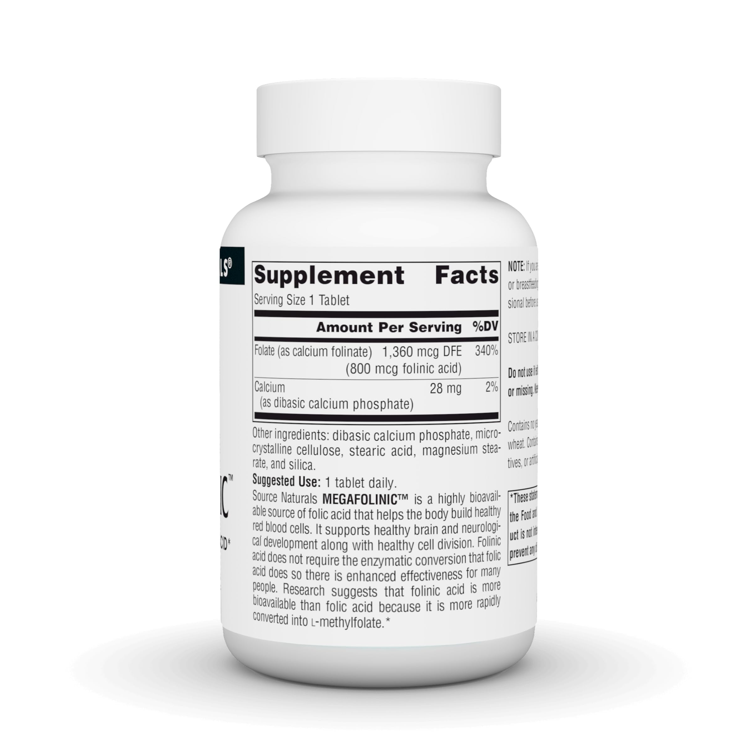 Source Naturals MegaFolinic Folic Acid Supplement packaging side view