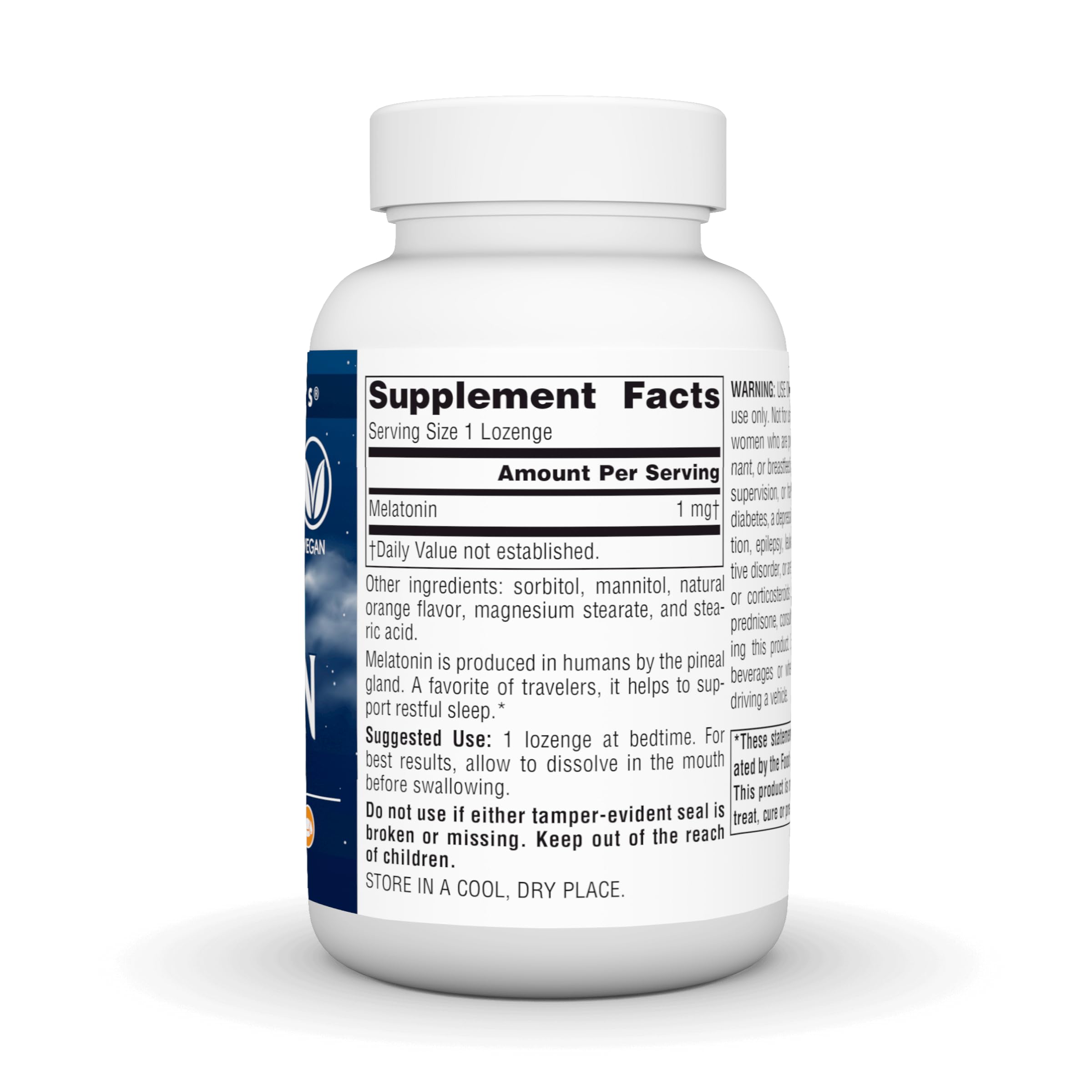 Source Naturals Melatonin 1mg lozenges with dosage information