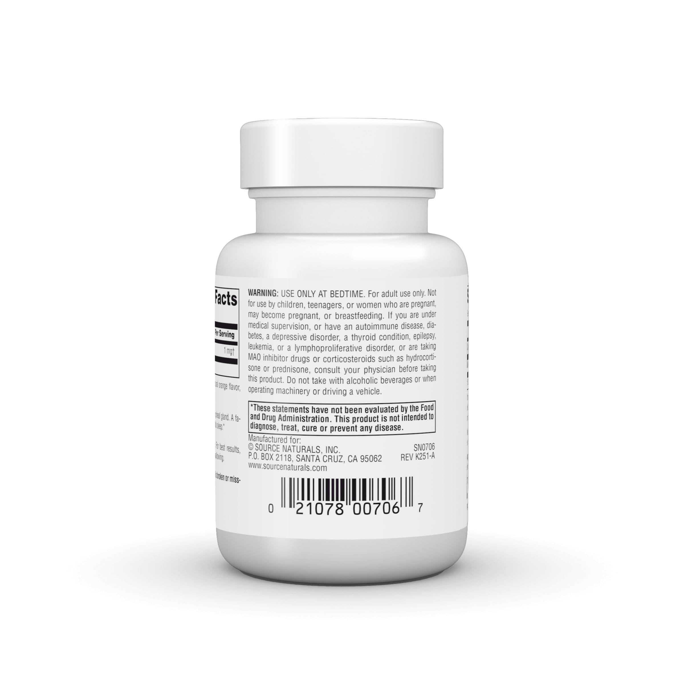 Source Naturals Melatonin 1mg Vegan Lozenges back view