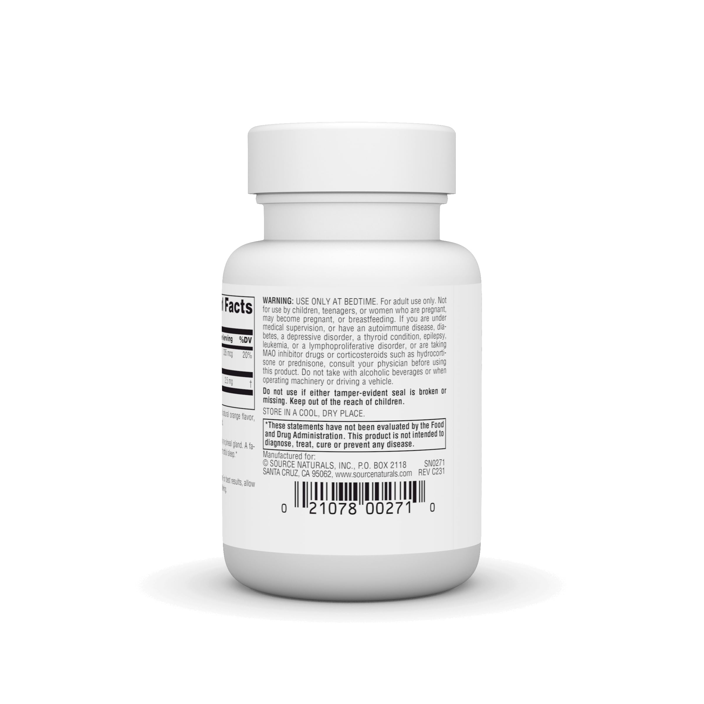 Source Naturals Melatonin 2.5 mg lozenges back view