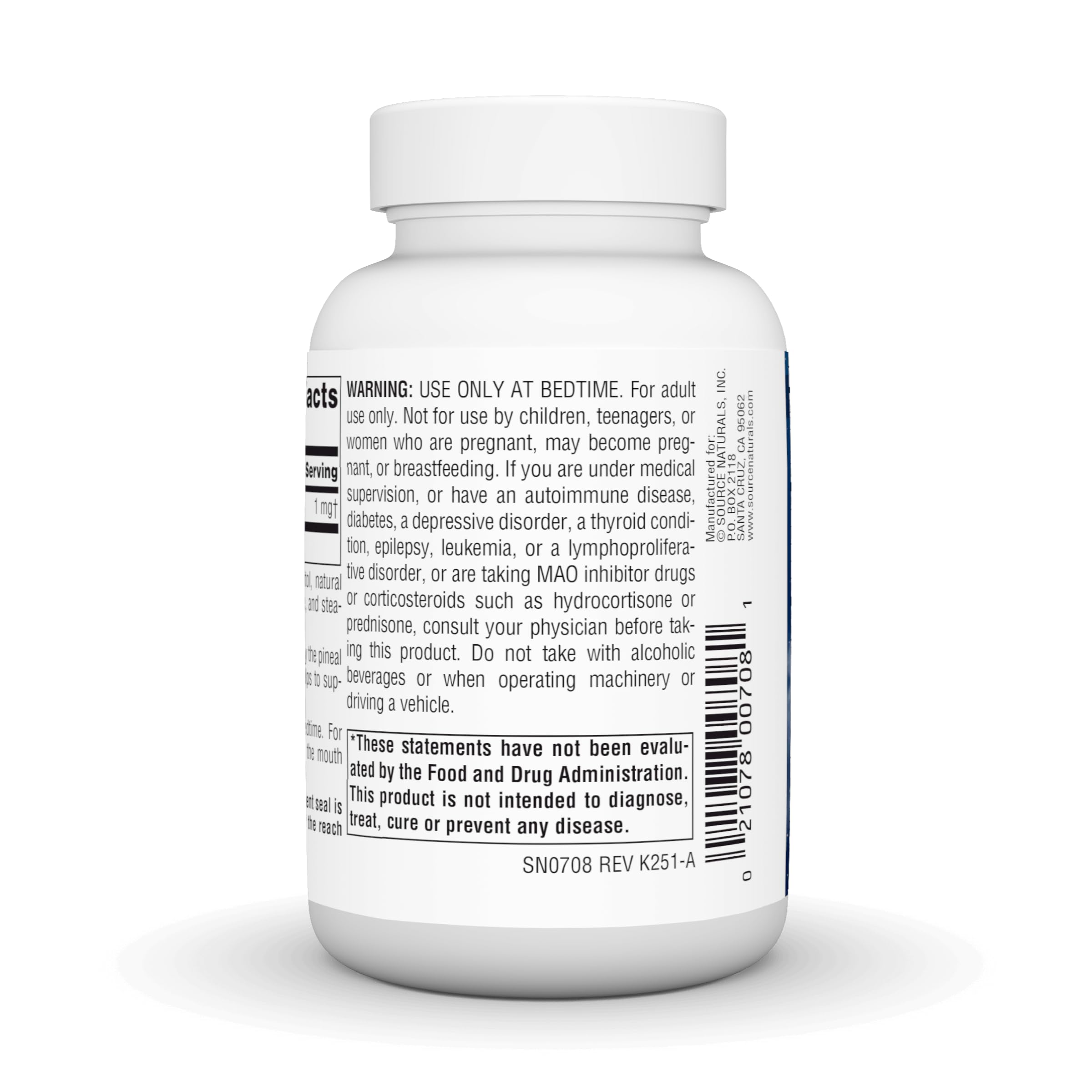 Source Naturals Melatonin lozenges displayed on a wooden table