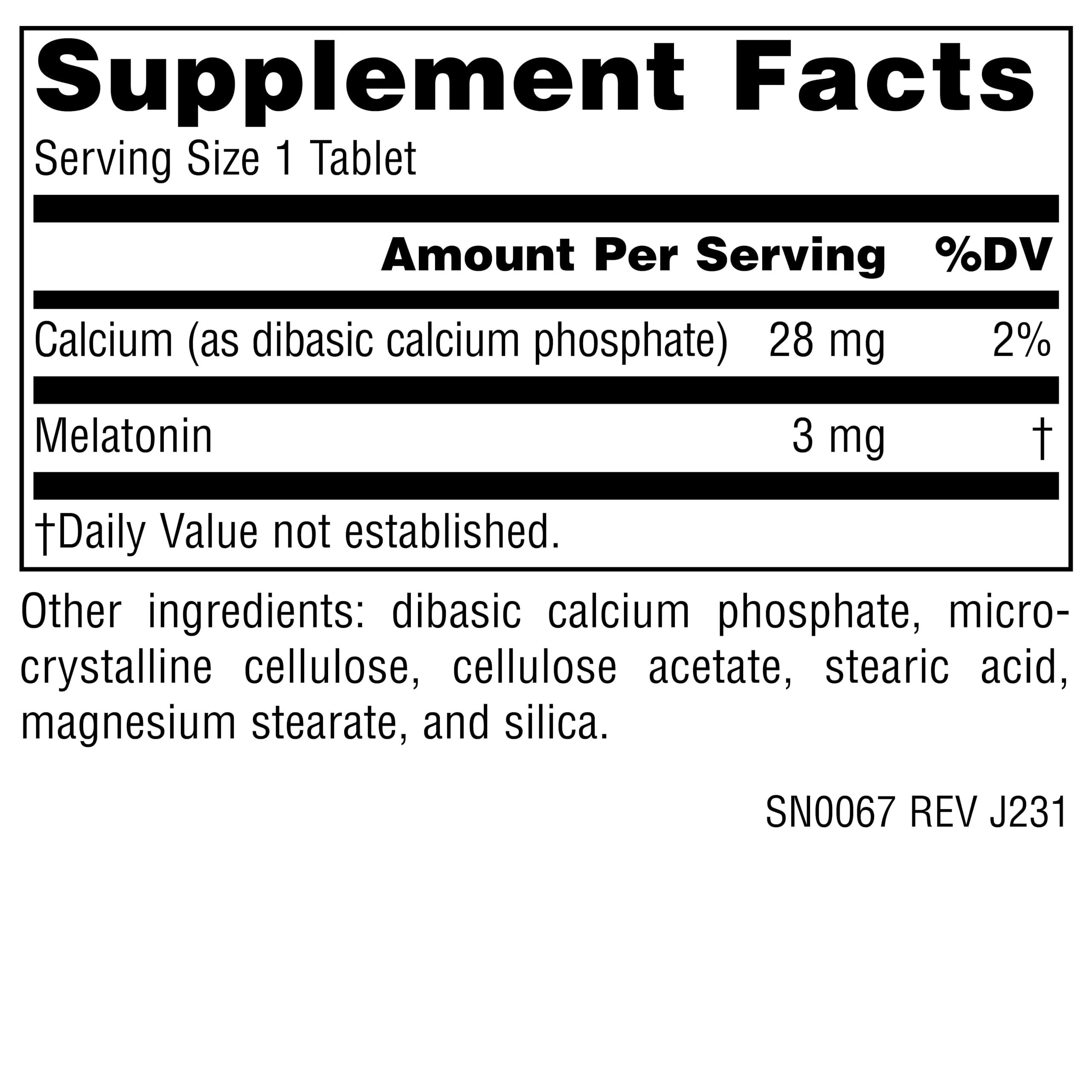 Source Naturals Melatonin tablets back view with dosage information