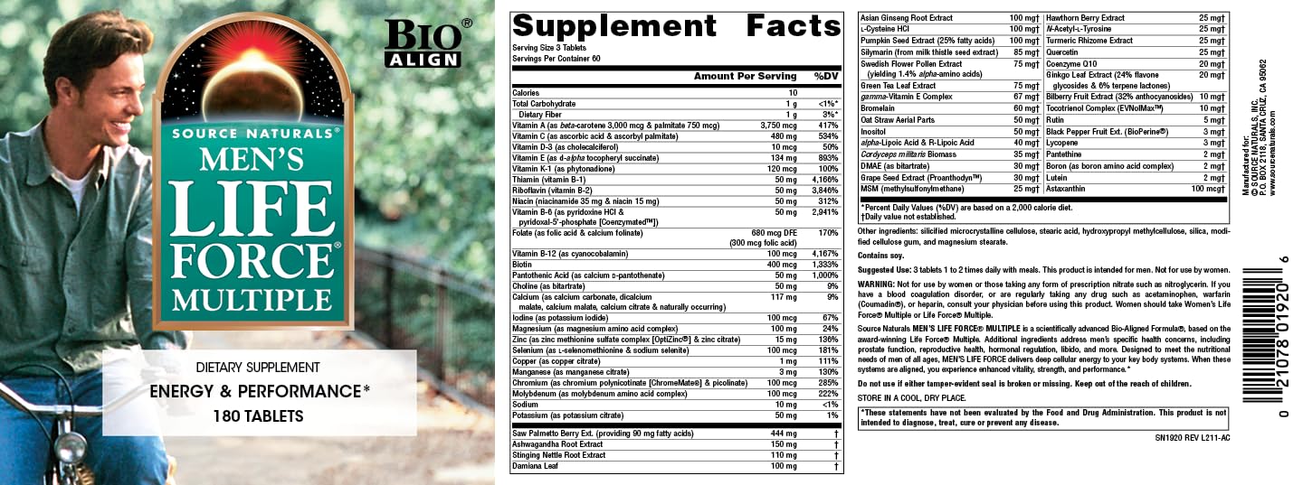 Source Naturals Men's Life Force 90 Tablets dosage information