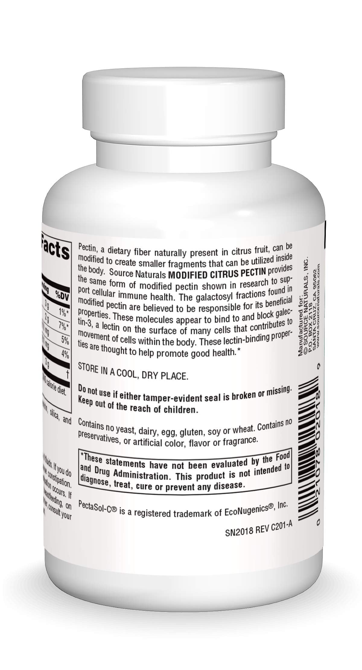 Source Naturals Modified Citrus Pectin 68g side view