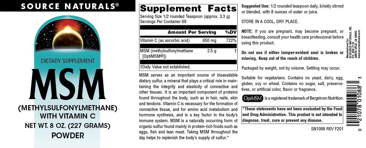 Source Naturals MSM Powder 17g nutritional information