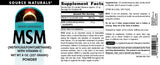 Source Naturals MSM Powder 17g nutritional information