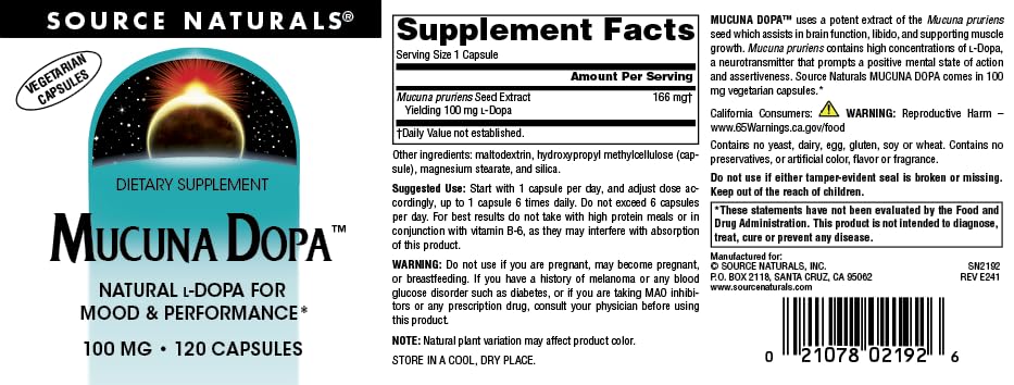 Source Naturals Mucuna Pruriens Seed Extract 45g packaging