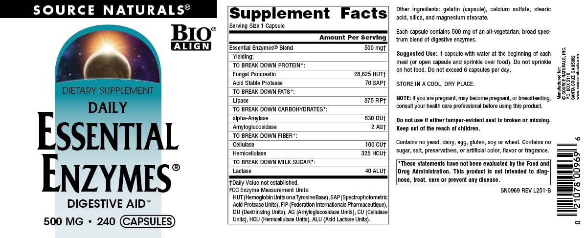 Source Naturals Multi-Enzyme Capsules 500mg close-up of capsules