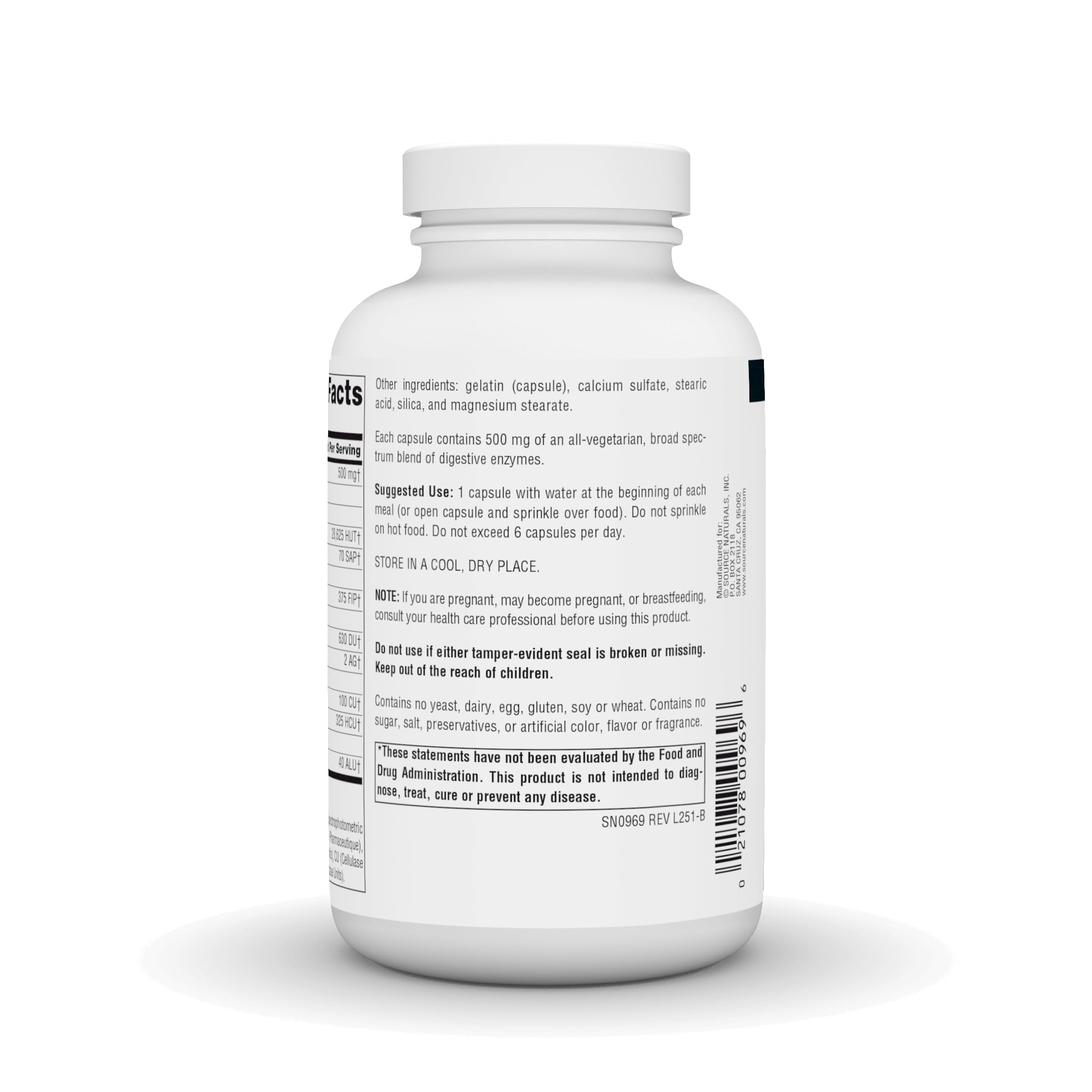 Source Naturals Multi-Enzyme Capsules 500mg opened bottle