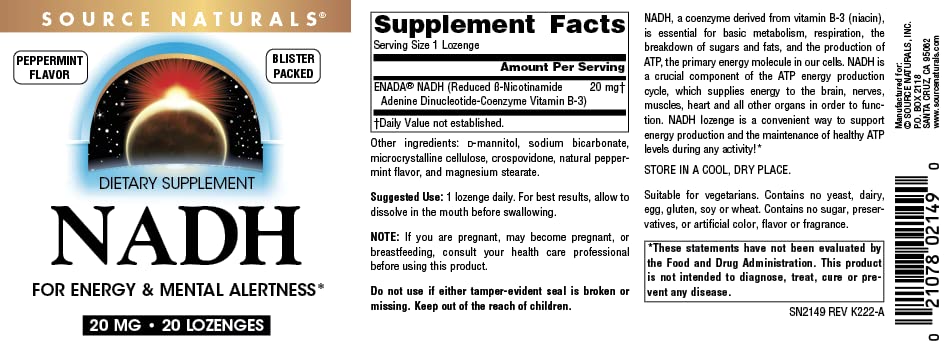 Source Naturals NADH Lozenges opened showing lozenges