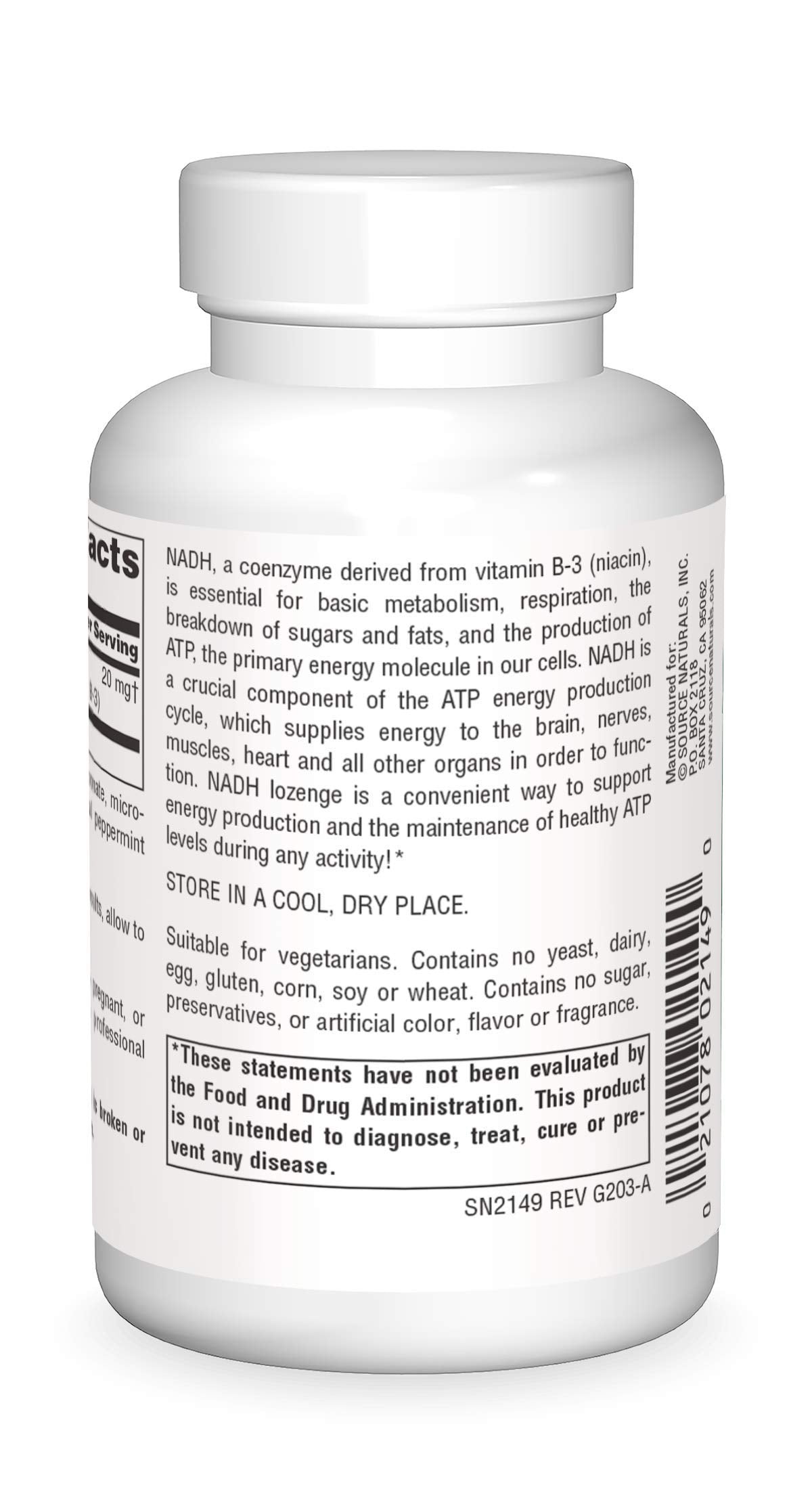Source Naturals NADH Lozenges side view with dosage details