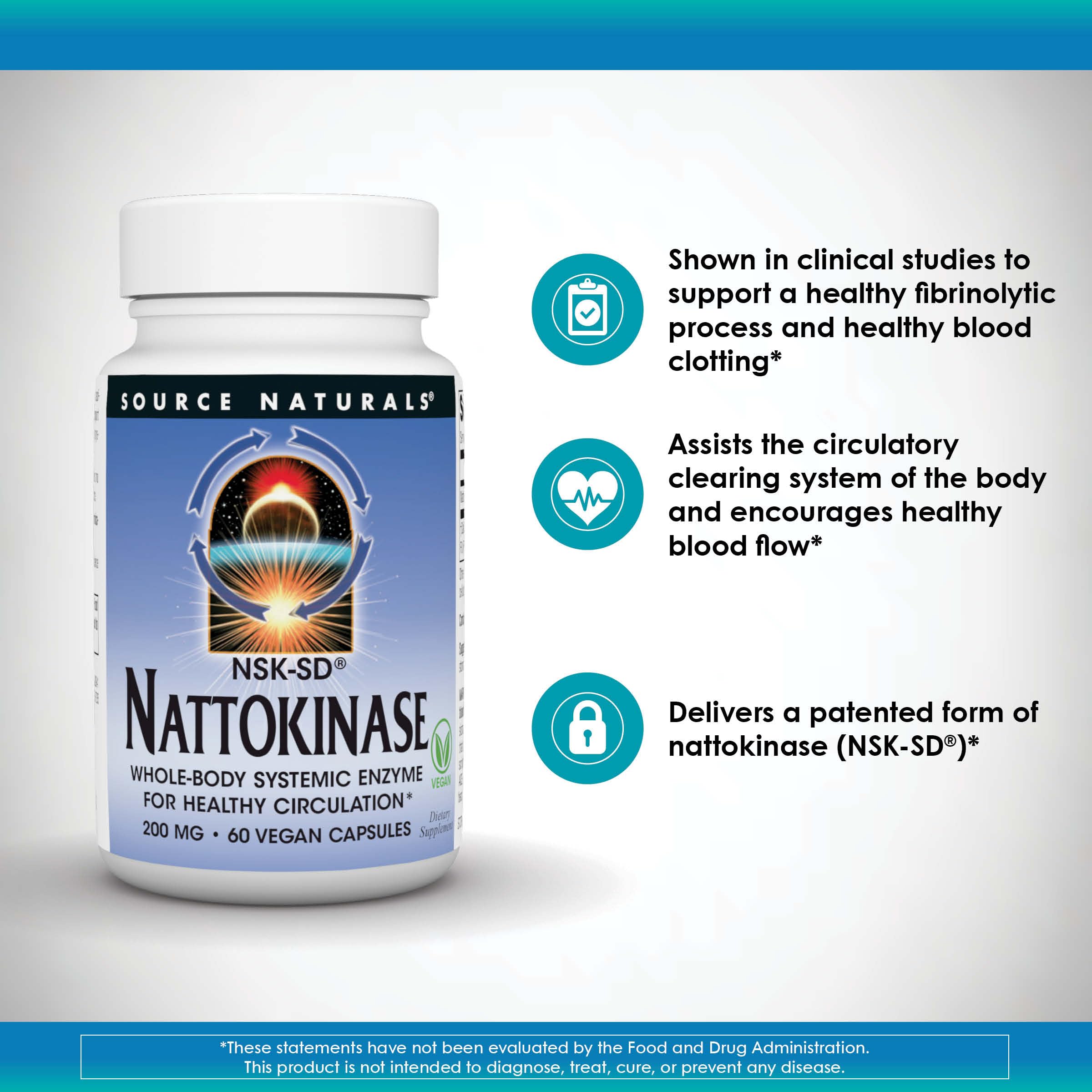 Source Naturals Nattokinase Multi-Enzyme 4,000 FU capsules on a wooden table