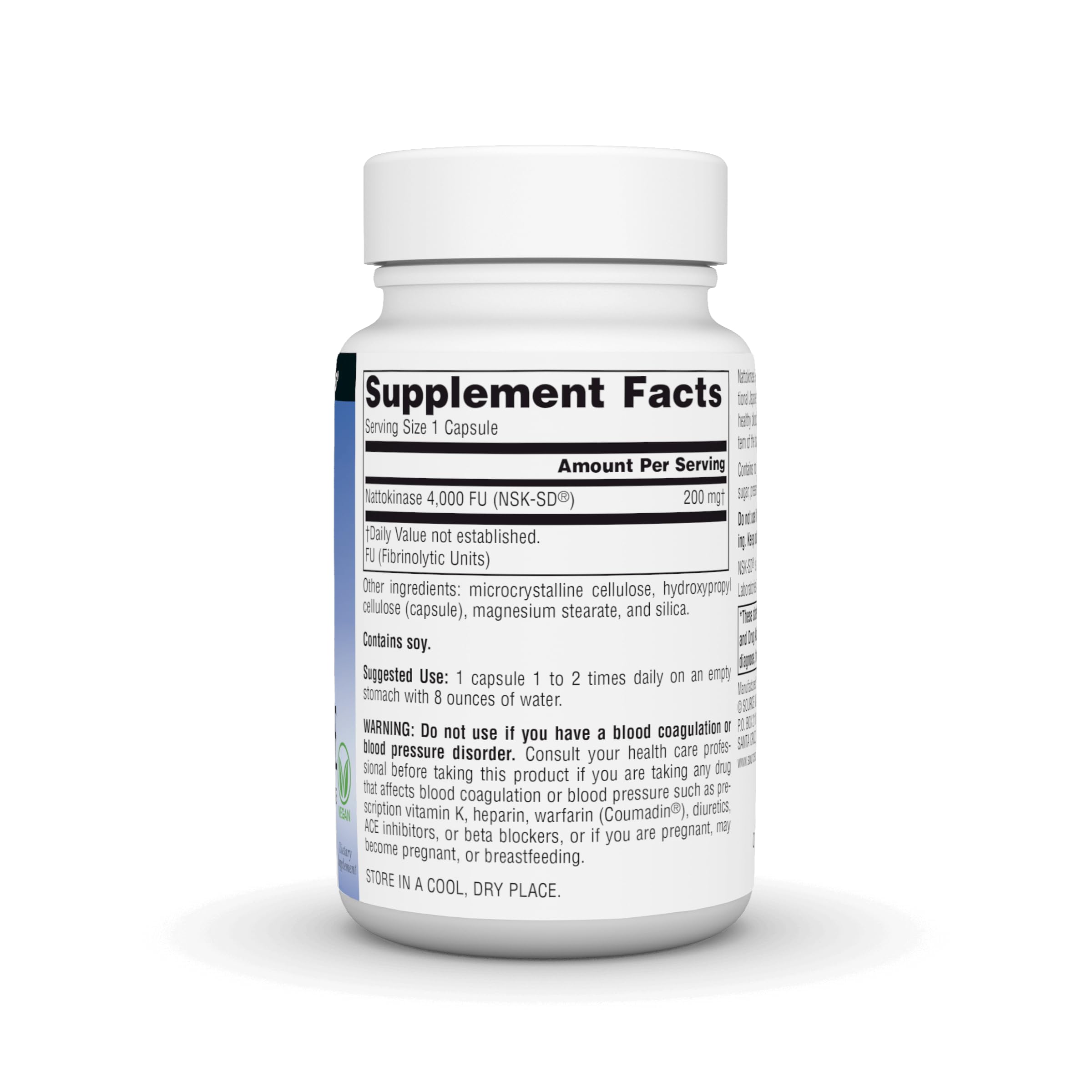 Source Naturals Nattokinase Multi-Enzyme 4,000 FU capsules side view