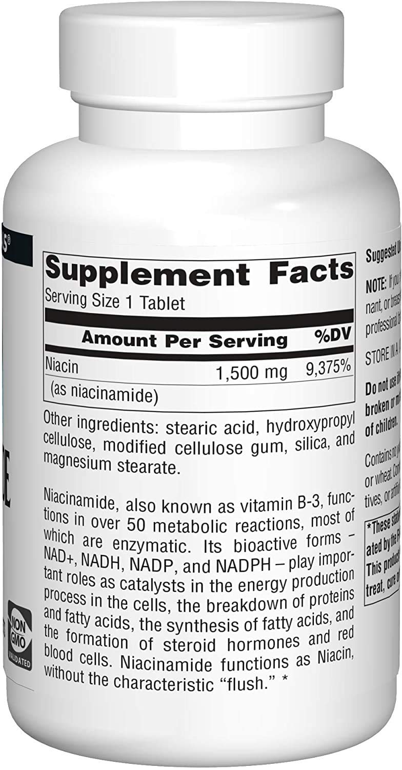 Source Naturals Niacinamide Vitamin B-3 408g supplement side view