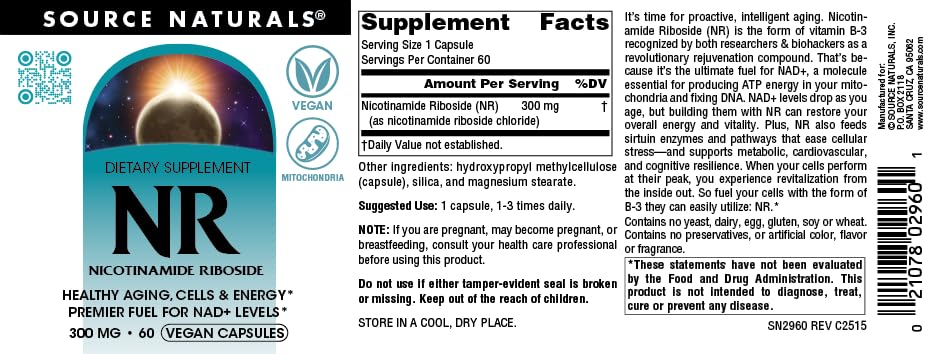 Source Naturals Nicotinamide Riboside 45g supplement ingredients list