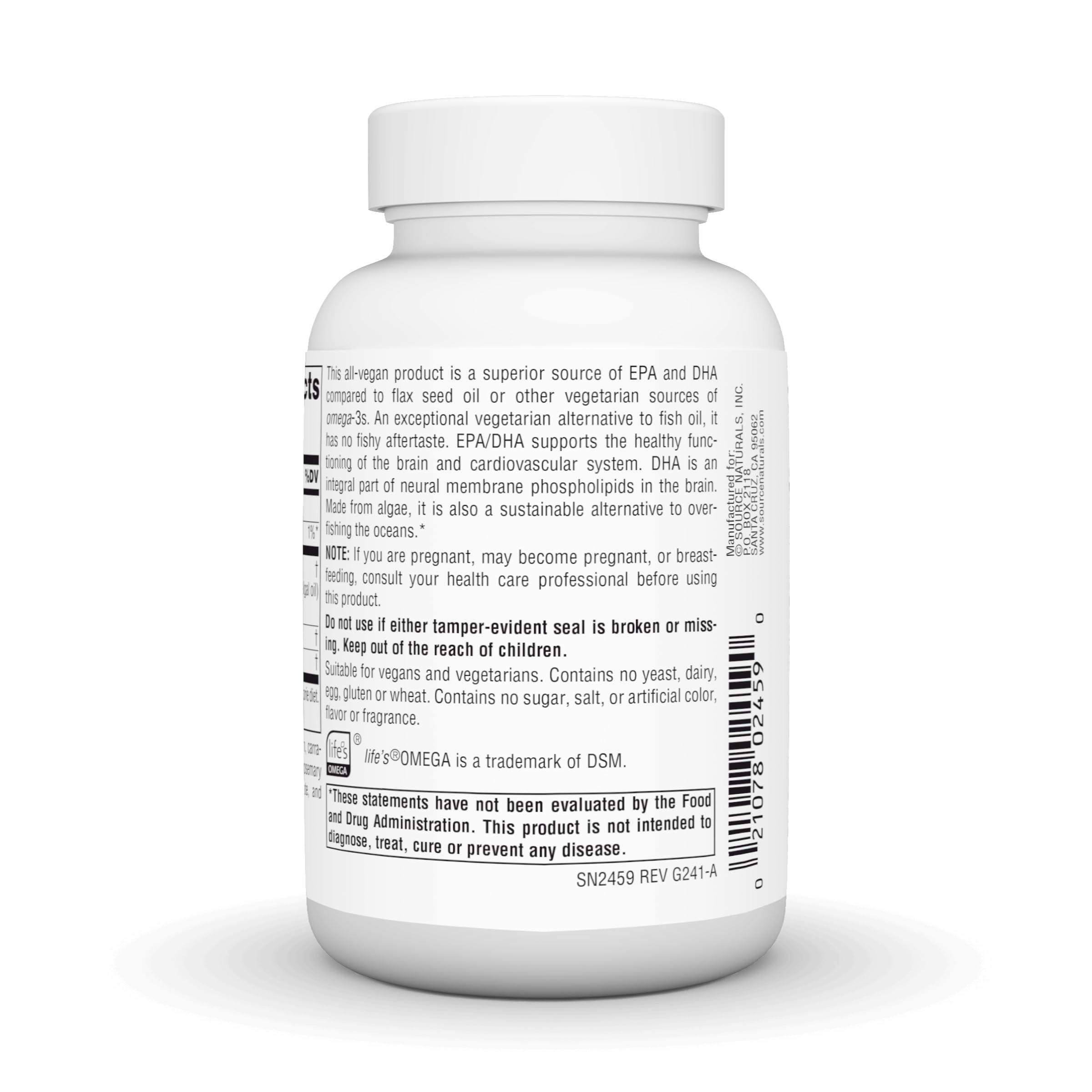 Source Naturals Omega-3 Algal Oil Softgels side view showing softgel size