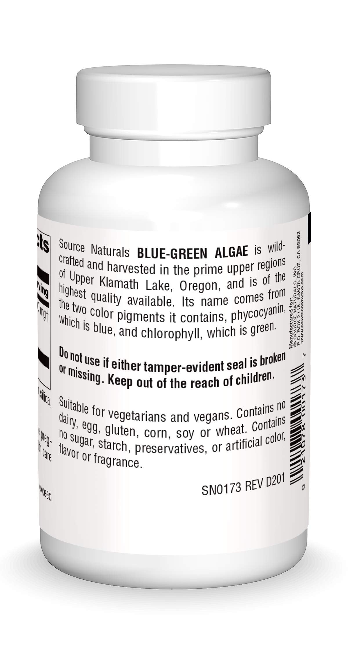Source Naturals Organic Blue-Green Algae Blend 45g tablet back view