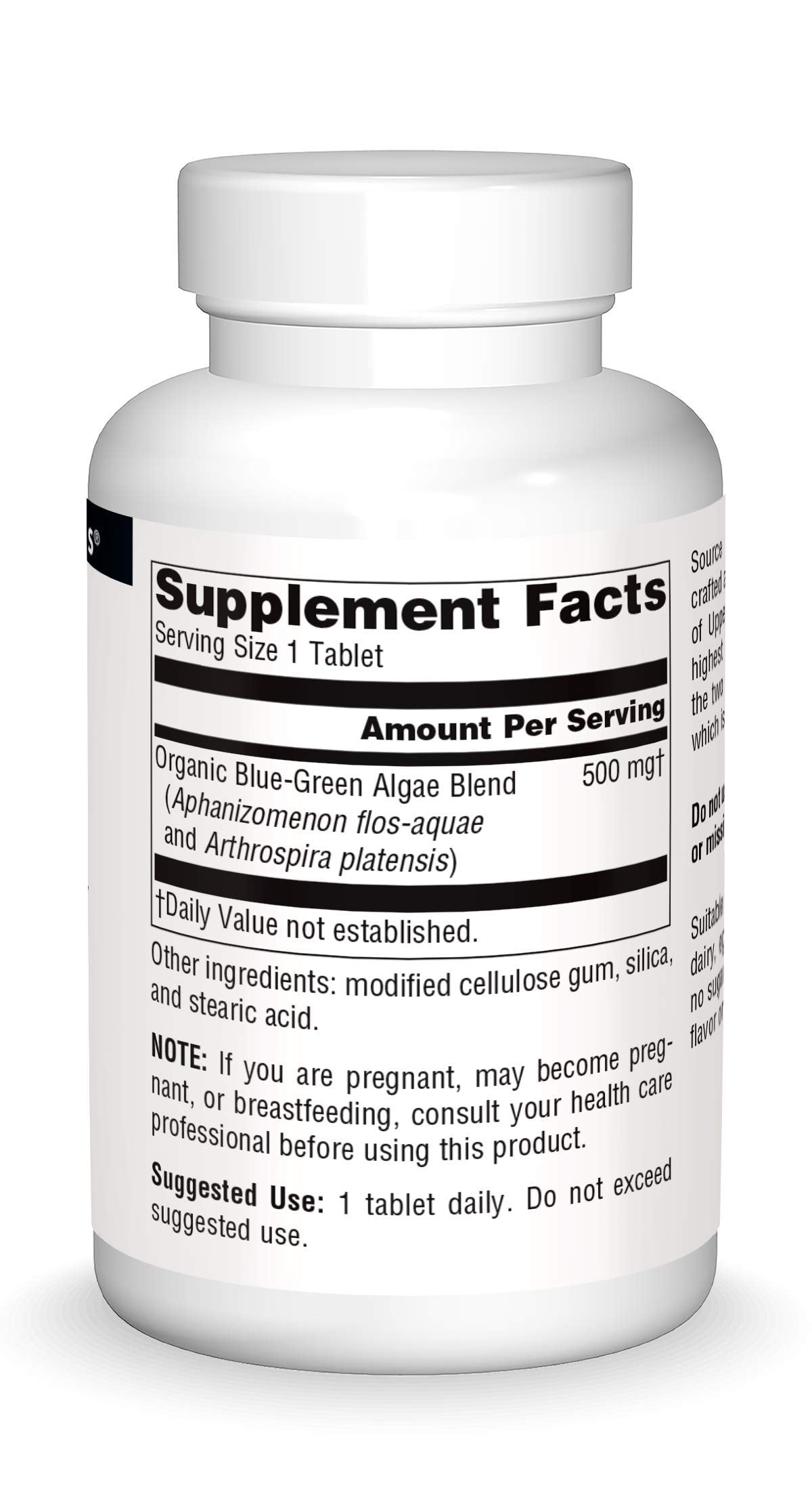 Source Naturals Organic Blue-Green Algae Blend 45g tablet side view