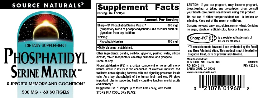 Source Naturals Phosphatidylserine Softgels 500mg suggested use instructions