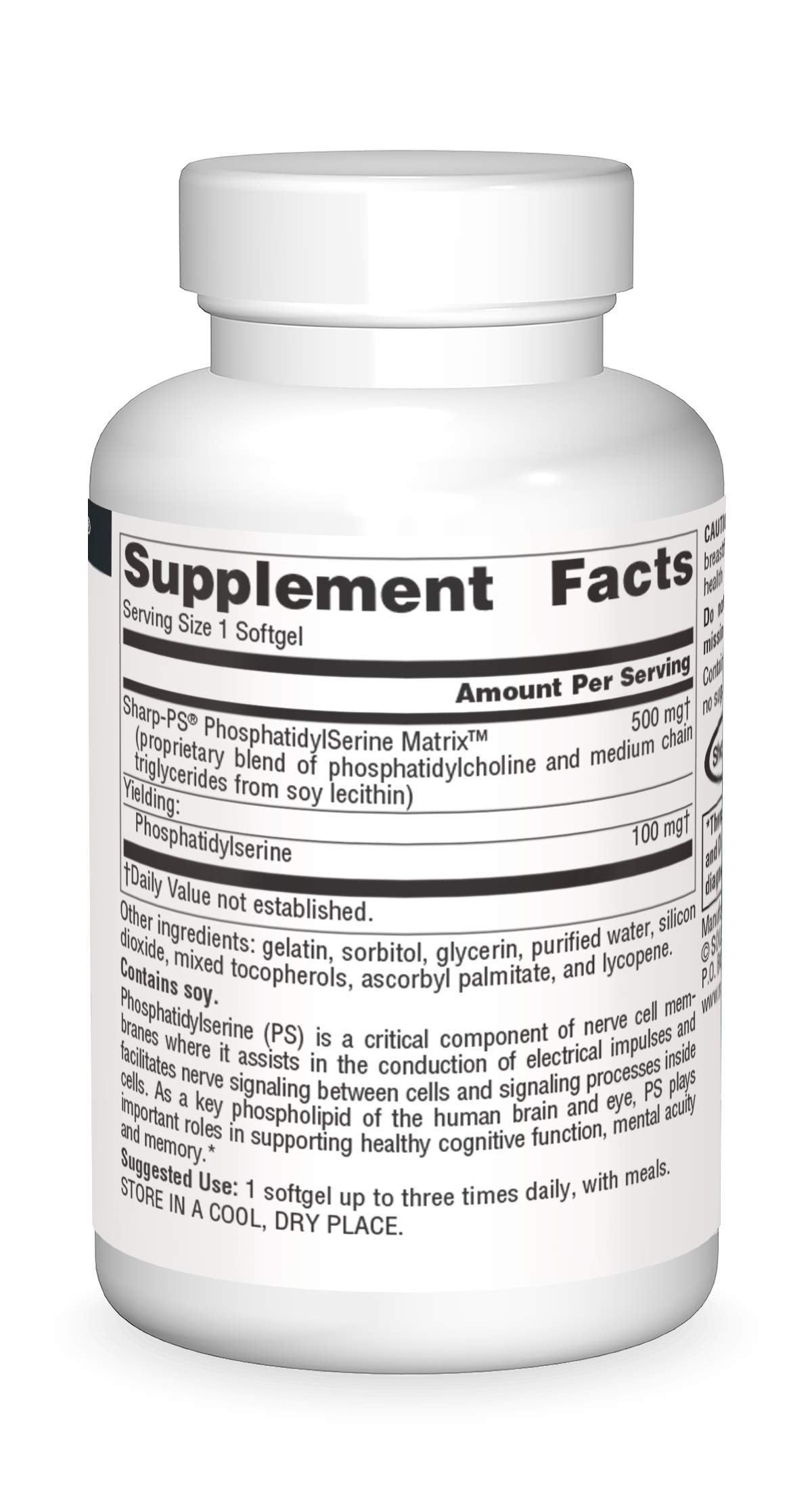 Source Naturals Phosphatidylserine softgels back label with nutritional information