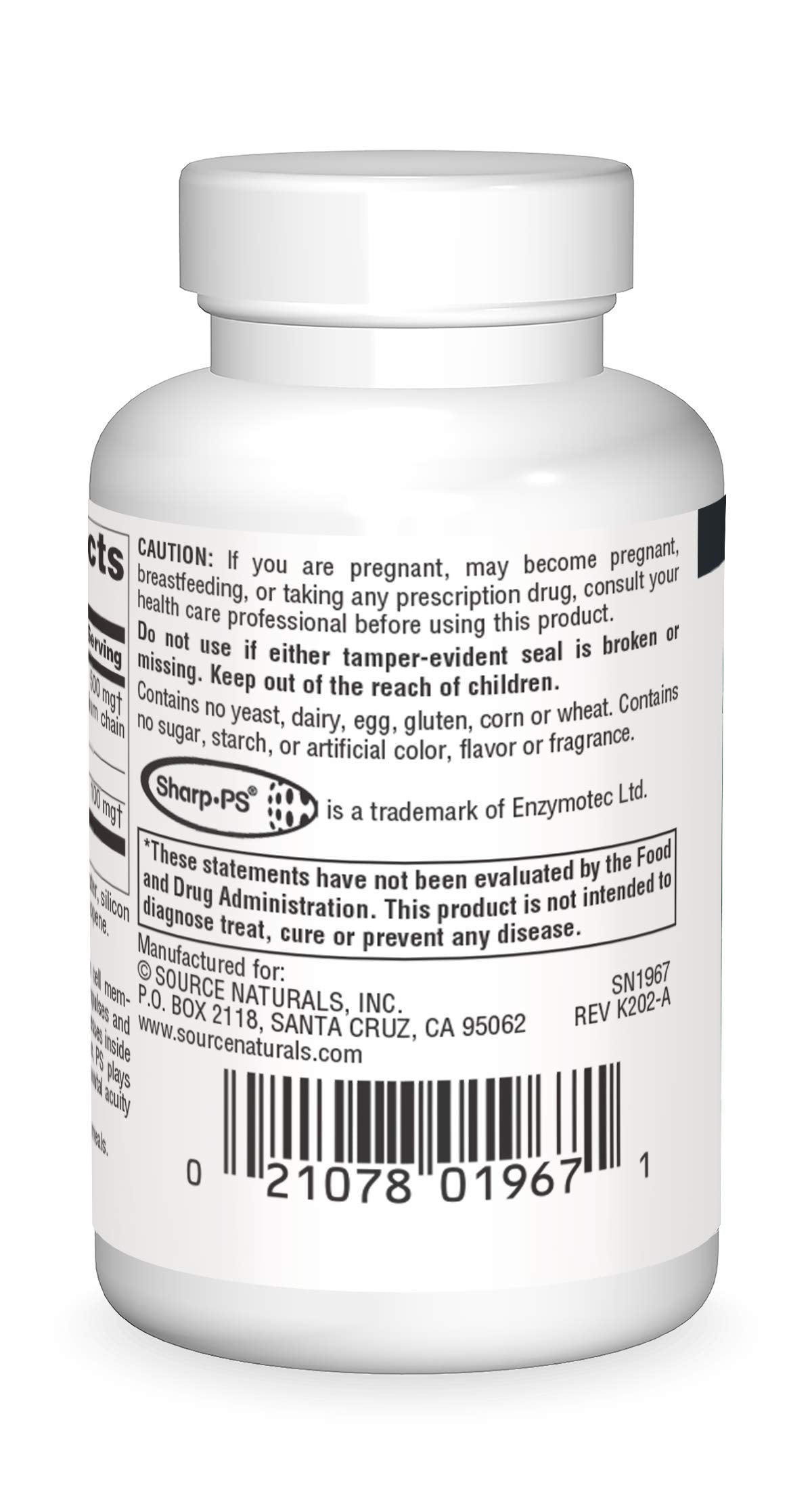 Source Naturals Phosphatidylserine softgels side label with instructions