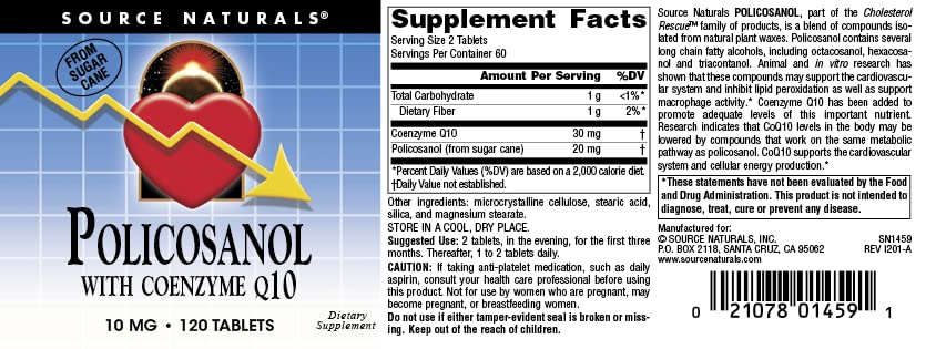 Source Naturals Policosanol with Coenzyme Q10 45g tablet close-up